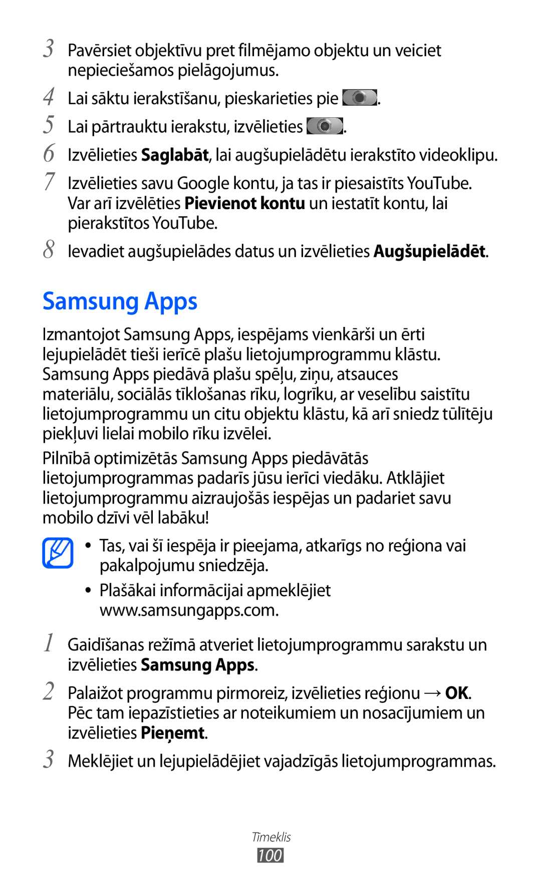 Samsung GT-I8530BAASEB manual Samsung Apps, 100 