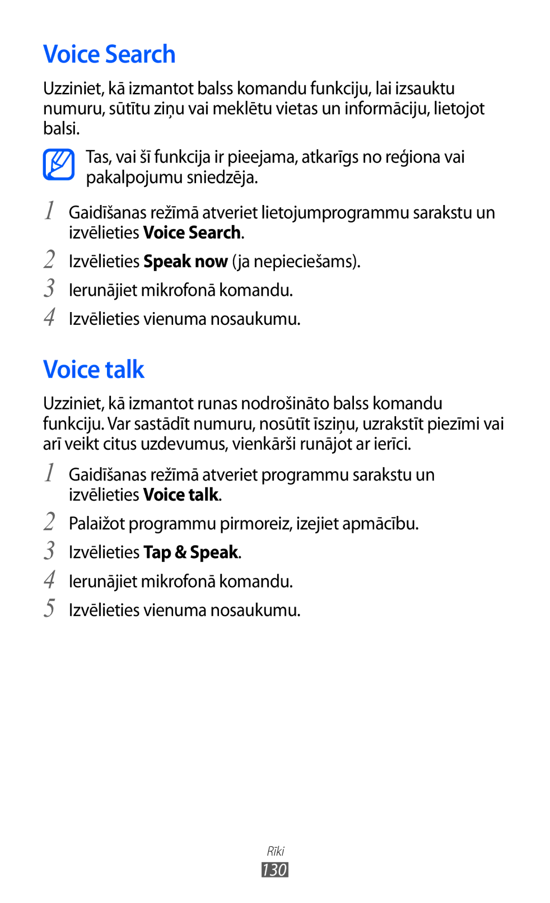 Samsung GT-I8530BAASEB manual Voice Search, Voice talk, 130 