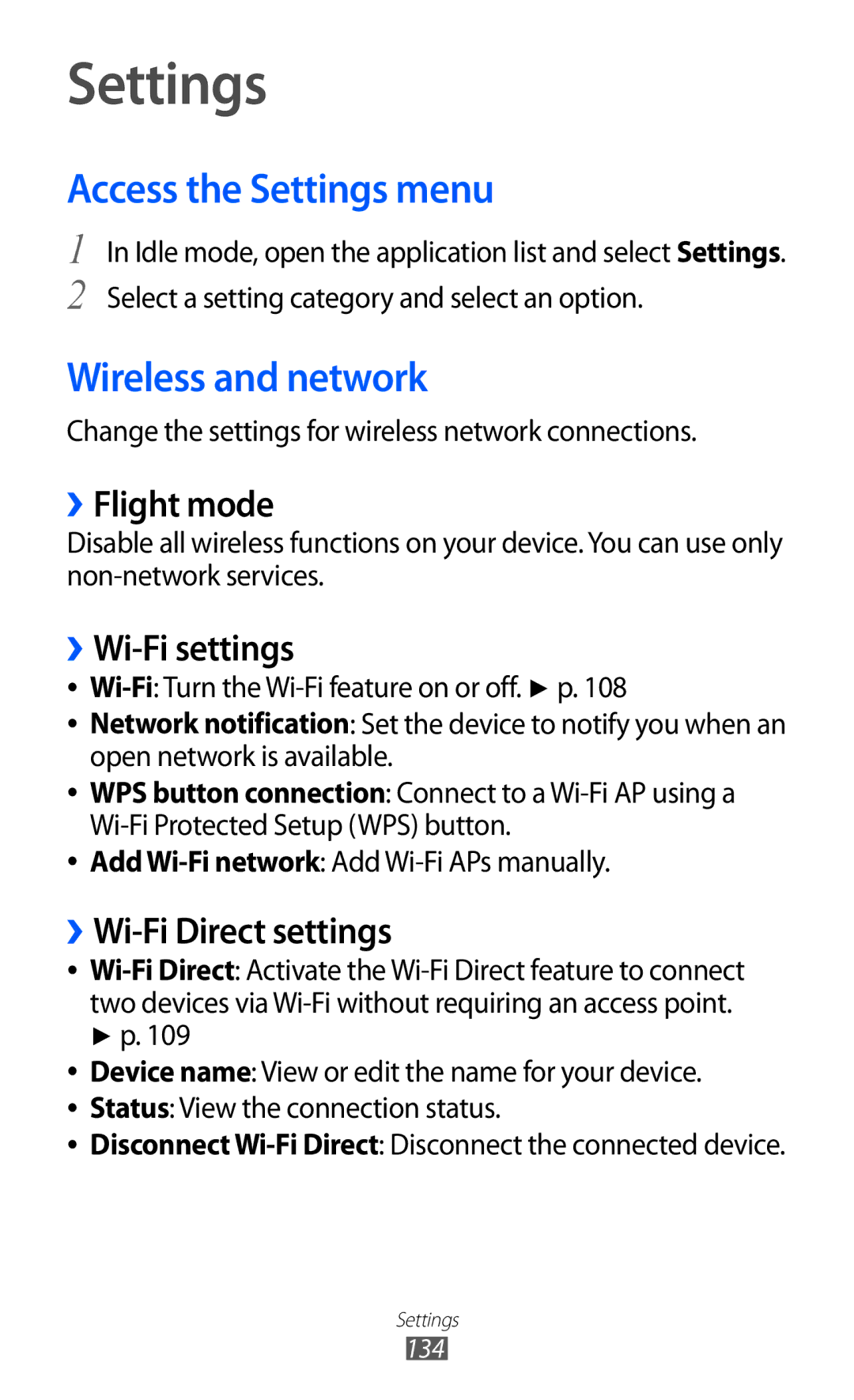 Samsung GT-I8530RWATUR, GT-I8530BAATUR, GT-I8530RWAVD2, GT-I8530BAAEUR Access the Settings menu, Wireless and network 