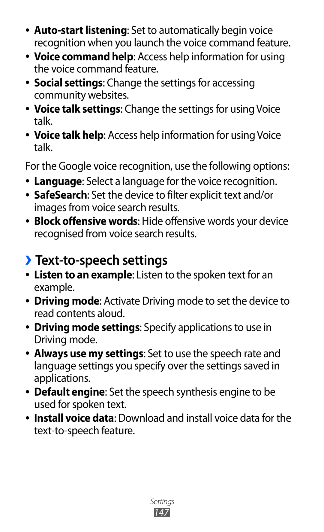 Samsung GT-I8530BAAPHE, GT-I8530BAATUR, GT-I8530RWAVD2, GT-I8530RWATUR, GT-I8530BAAEUR manual ››Text-to-speech settings 