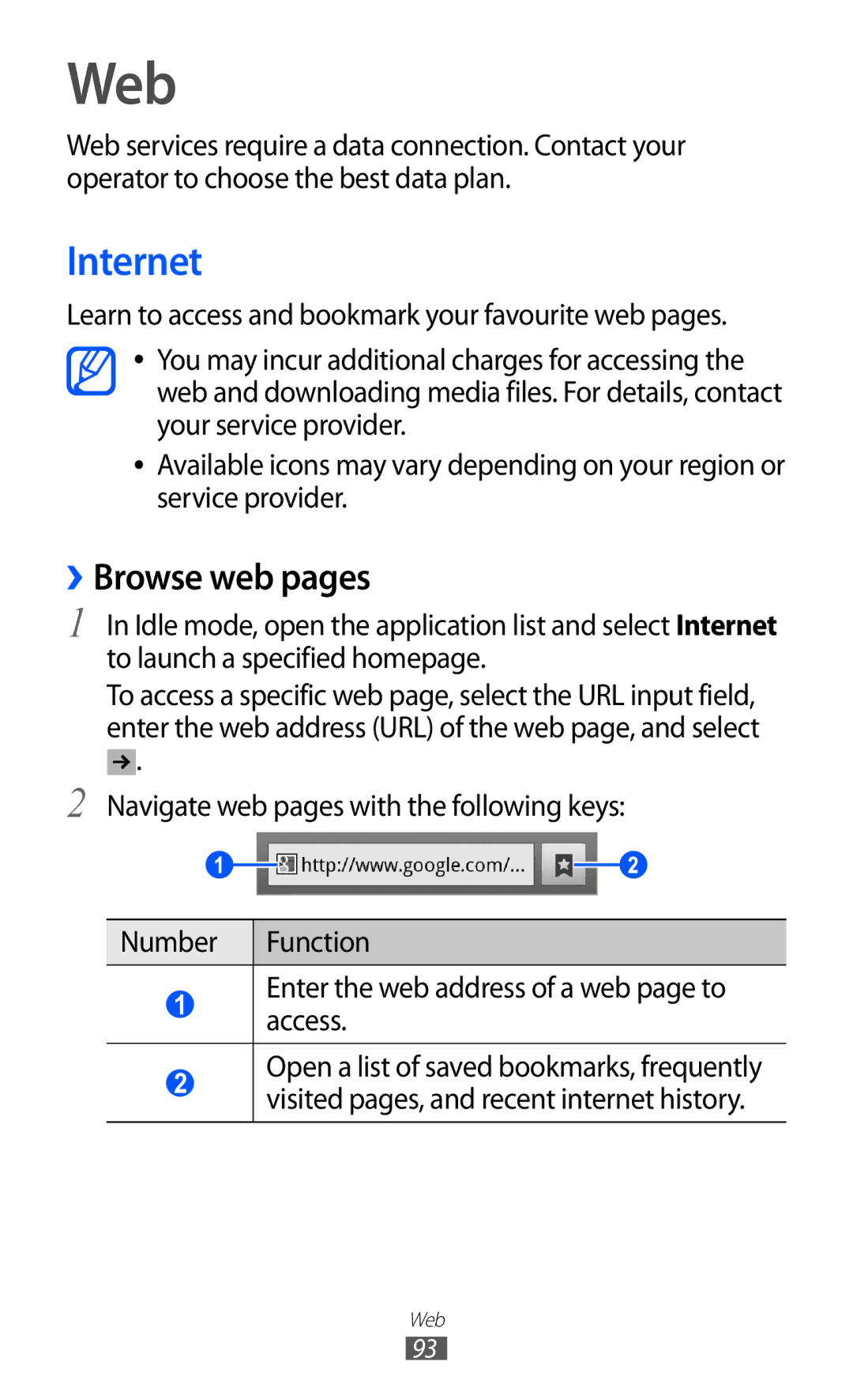 Samsung GT-I8530RWADBT, GT-I8530BAATUR, GT-I8530RWAVD2, GT-I8530RWATUR, GT-I8530BAAEUR manual Web, Internet, ››Browse web pages 