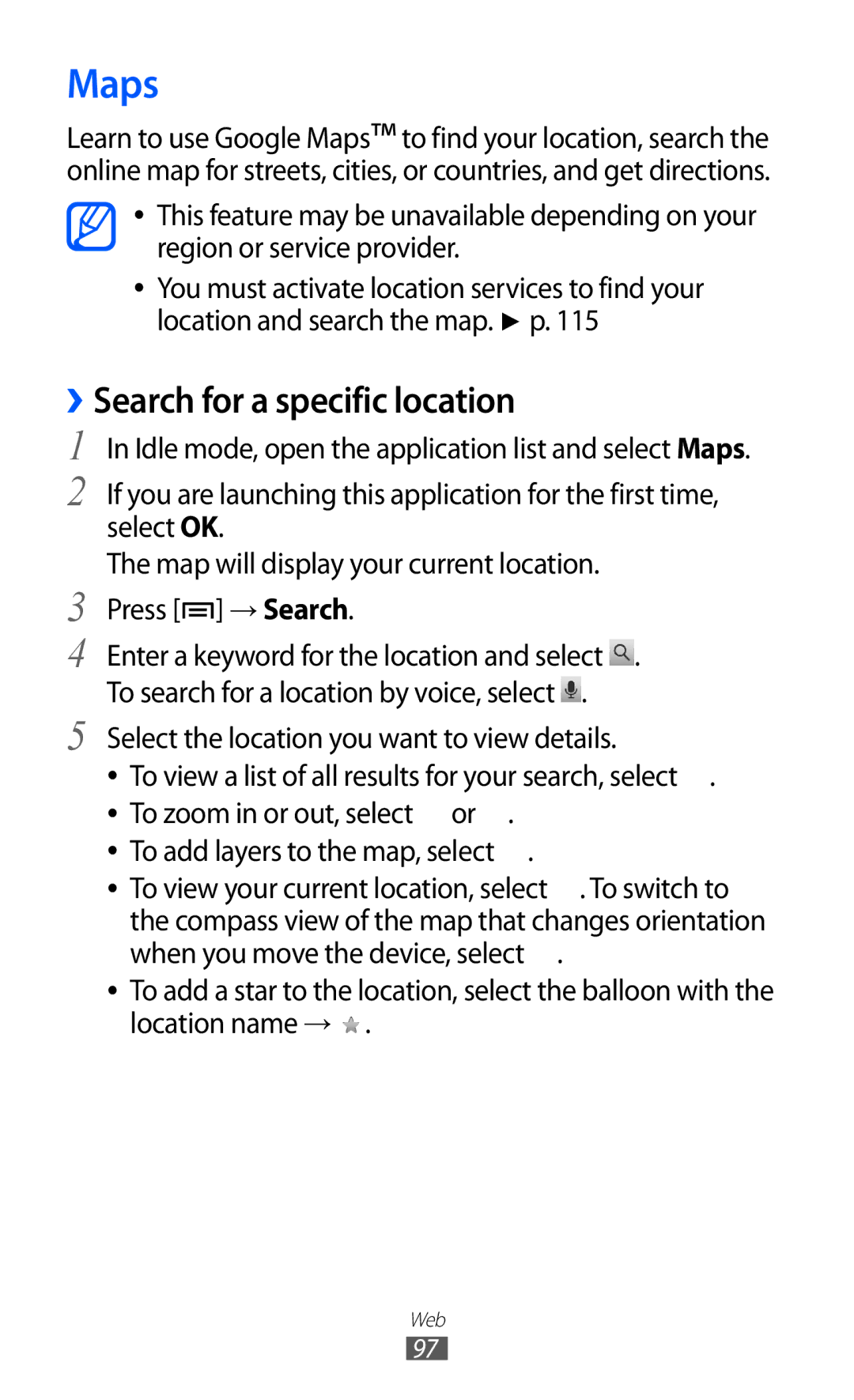 Samsung GT-I8530RWAXEF, GT-I8530BAATUR, GT-I8530RWAVD2, GT-I8530RWATUR, GT-I8530BAAEUR Maps, ››Search for a specific location 