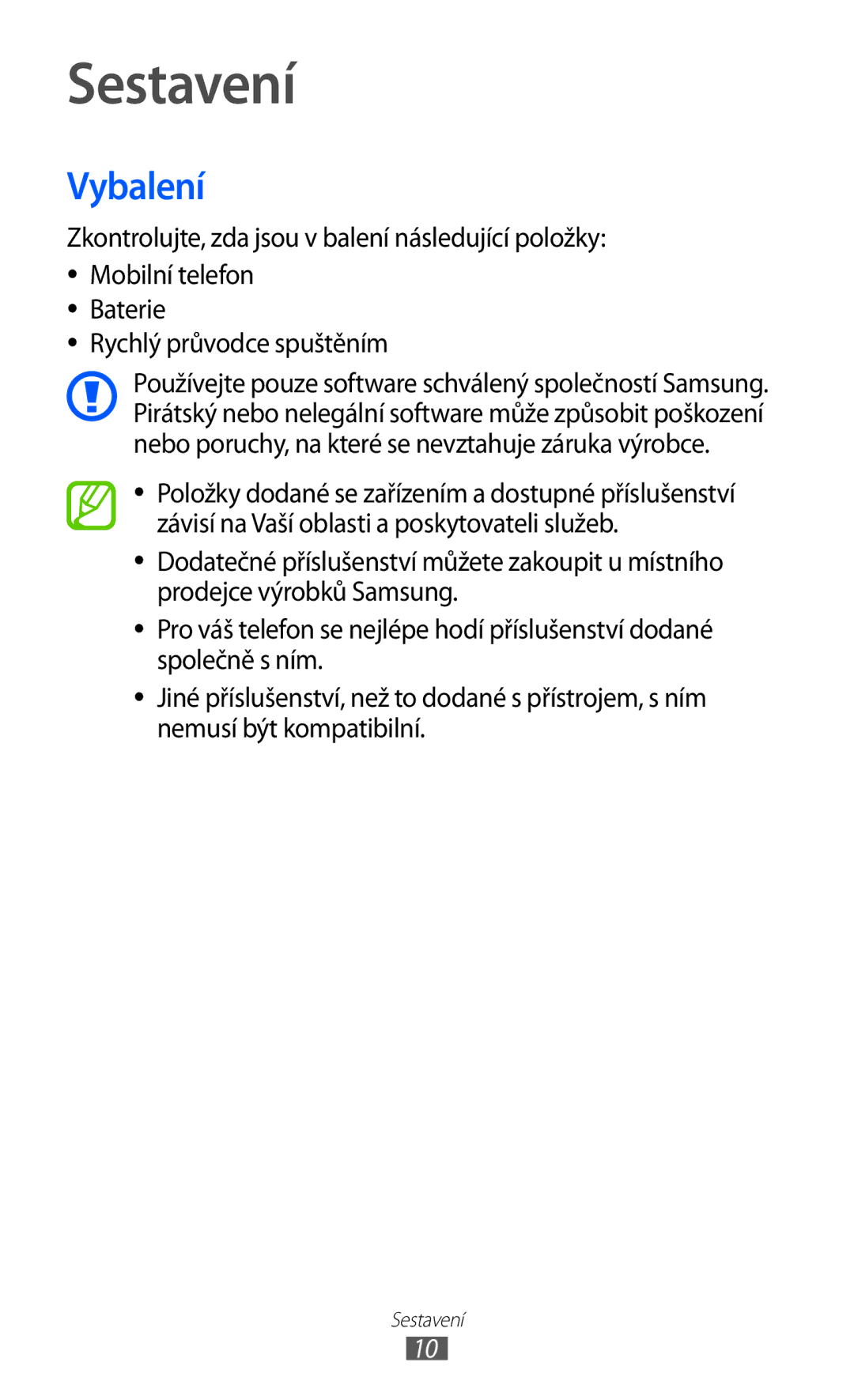 Samsung GT-I8530BAAVVT, GT-I8530RWAVDC, GT-I8530BAAVDC, GT-I8530BAAXEZ, GT-I8530BAAORX manual Sestavení, Vybalení 