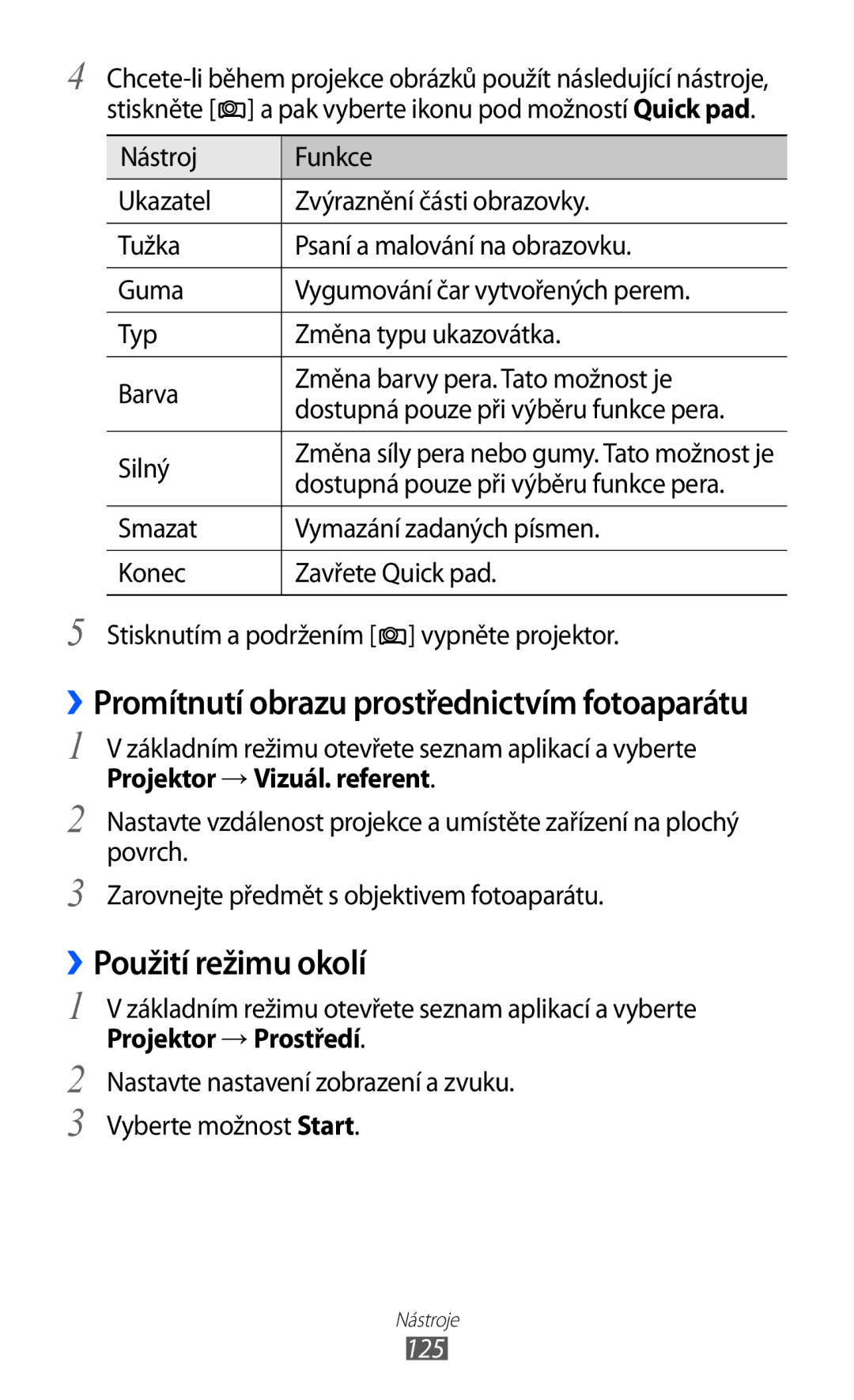 Samsung GT-I8530BAAVVT, GT-I8530RWAVDC, GT-I8530BAAVDC, GT-I8530BAAXEZ, GT-I8530BAAORX manual ››Použití režimu okolí, 125 