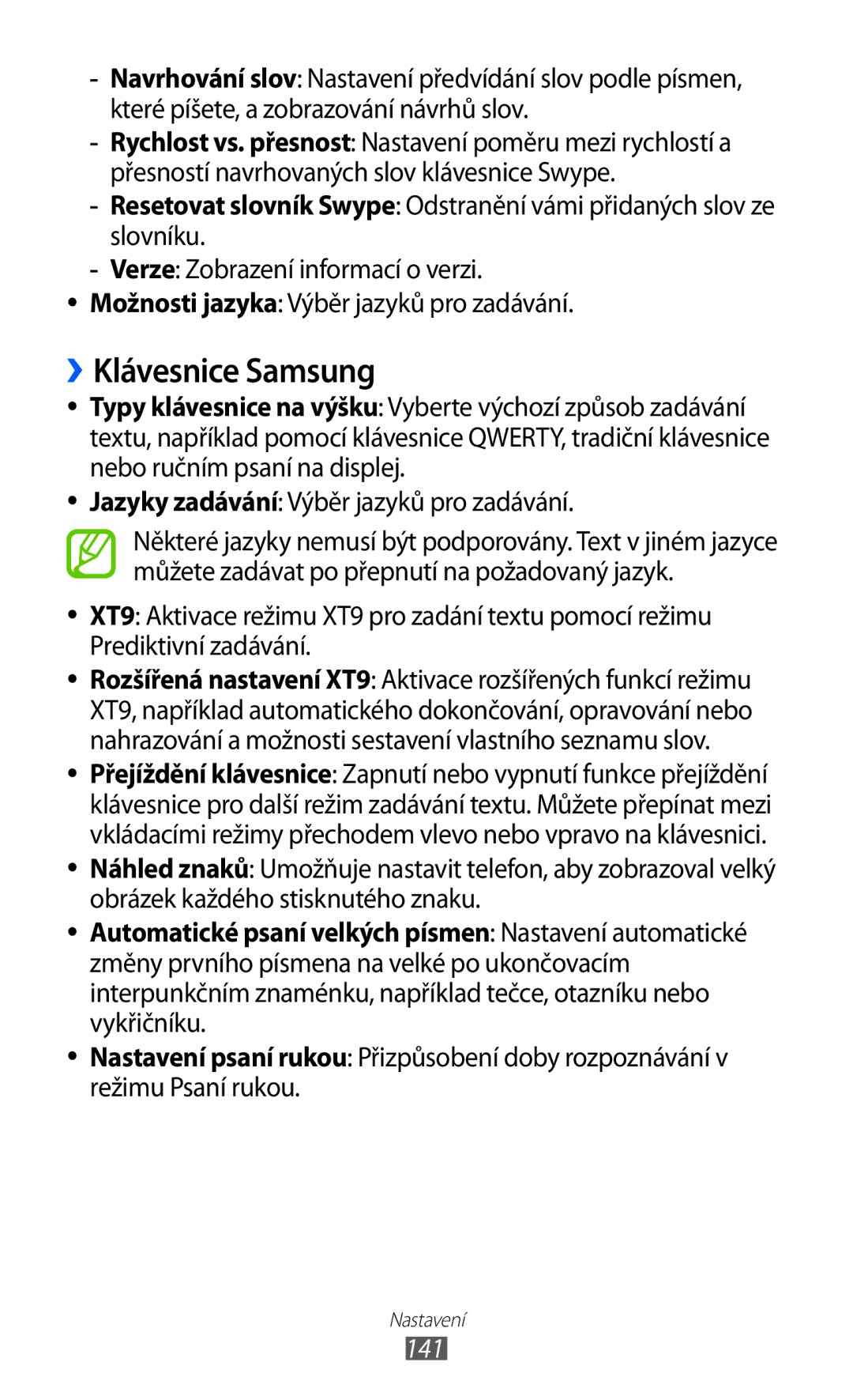 Samsung GT-I8530RWAVDC, GT-I8530BAAVVT, GT-I8530BAAVDC, GT-I8530BAAXEZ, GT-I8530BAAORX manual ››Klávesnice Samsung, 141 