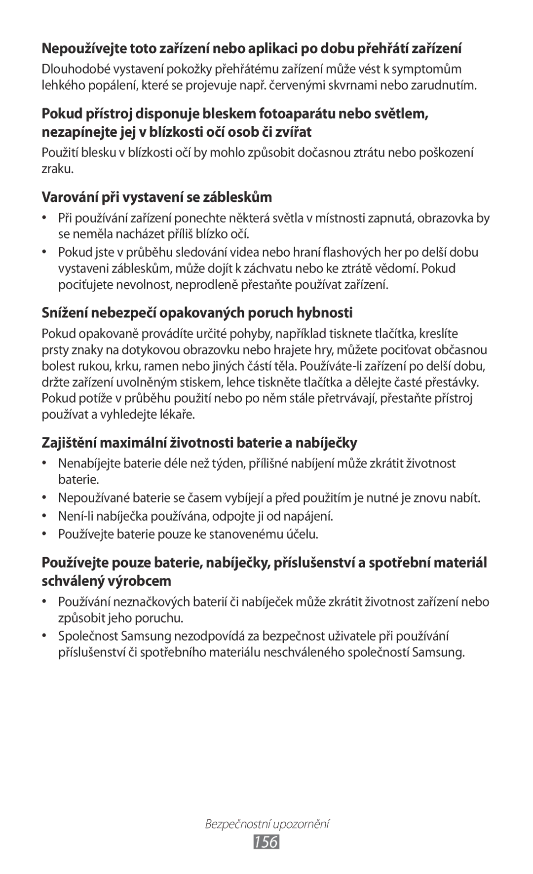Samsung GT-I8530RWAVDC, GT-I8530BAAVVT, GT-I8530BAAVDC, GT-I8530BAAXEZ manual 156, Varování při vystavení se zábleskům 