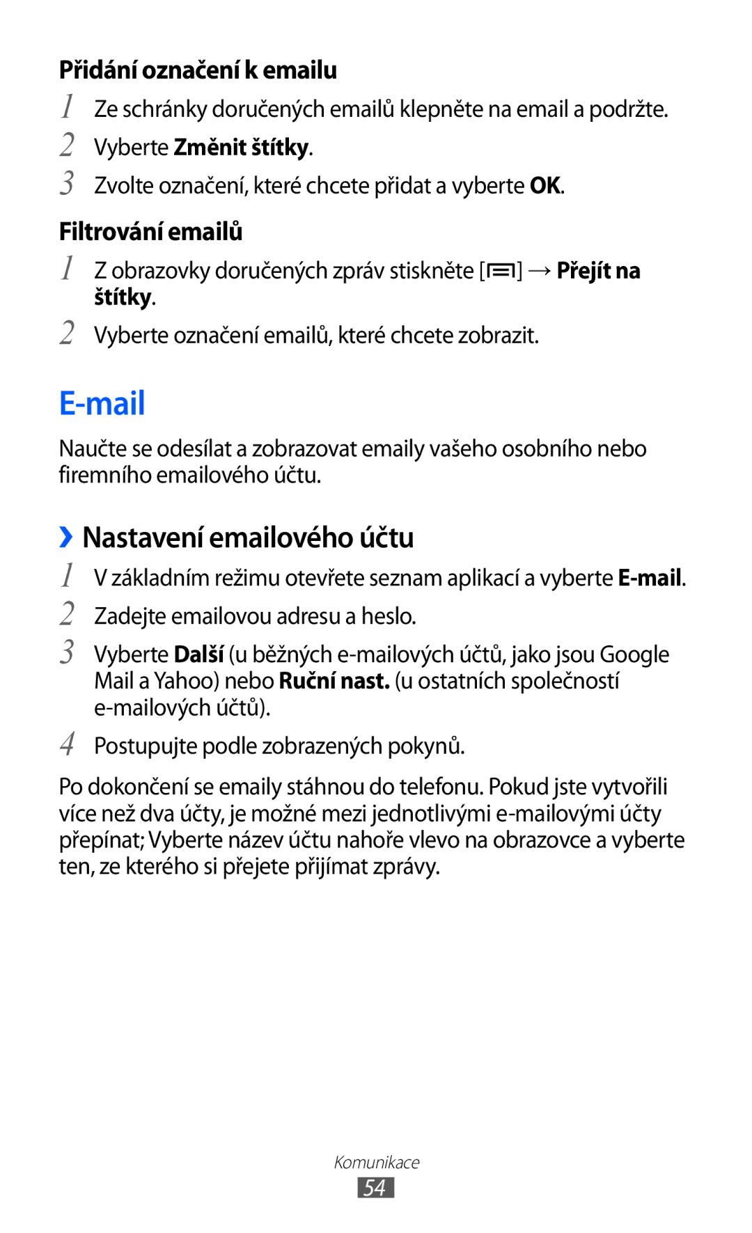 Samsung GT-I8530BAAORX, GT-I8530BAAVVT, GT-I8530RWAVDC Mail, ››Nastavení emailového účtu, Vyberte Změnit štítky, Štítky 