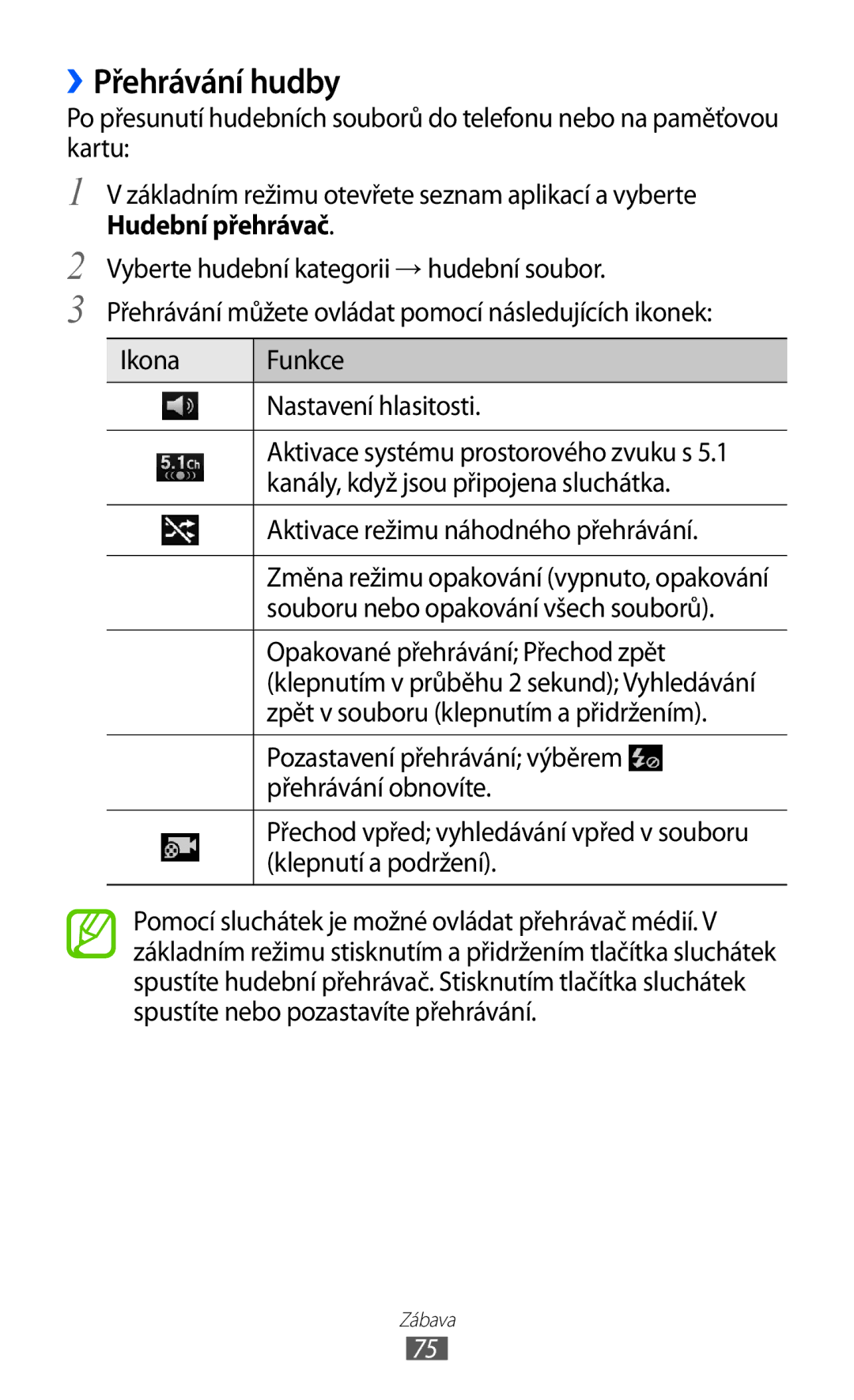 Samsung GT-I8530BAAVVT, GT-I8530RWAVDC, GT-I8530BAAVDC, GT-I8530BAAXEZ, GT-I8530BAAORX manual ››Přehrávání hudby 