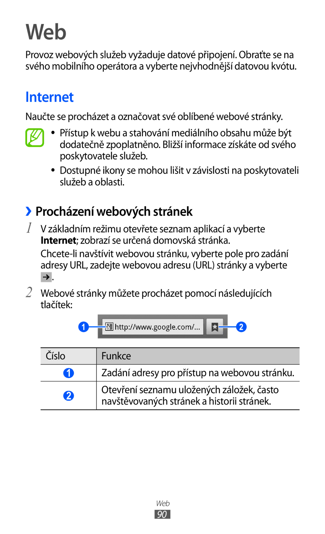 Samsung GT-I8530BAAVVT, GT-I8530RWAVDC, GT-I8530BAAVDC, GT-I8530BAAXEZ manual Web, Internet, ››Procházení webových stránek 