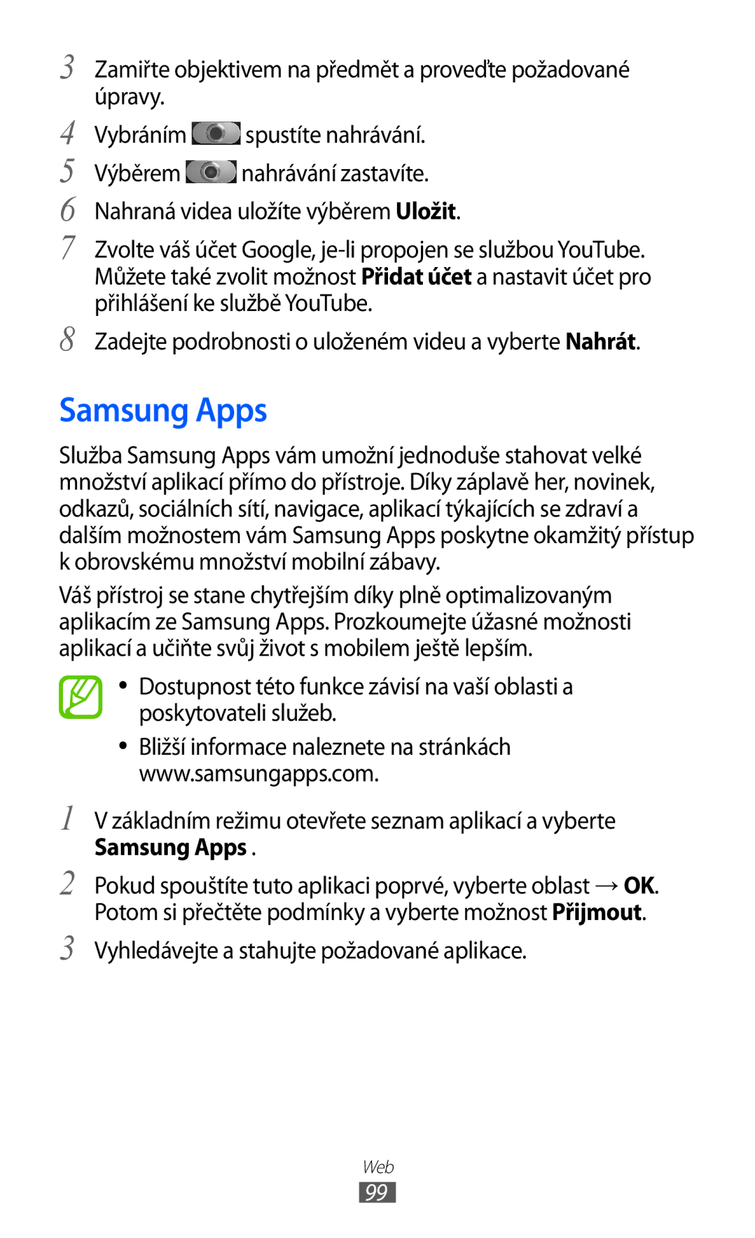 Samsung GT-I8530BAAORX, GT-I8530BAAVVT, GT-I8530RWAVDC manual Samsung Apps, Vyhledávejte a stahujte požadované aplikace 