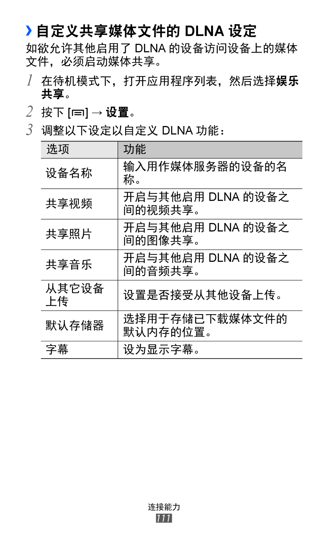 Samsung GT-I8530BAAXEV, GT-I8530RWAXEV, GT-I8530BAAXXV manual ››自定义共享媒体文件的 Dlna 设定 