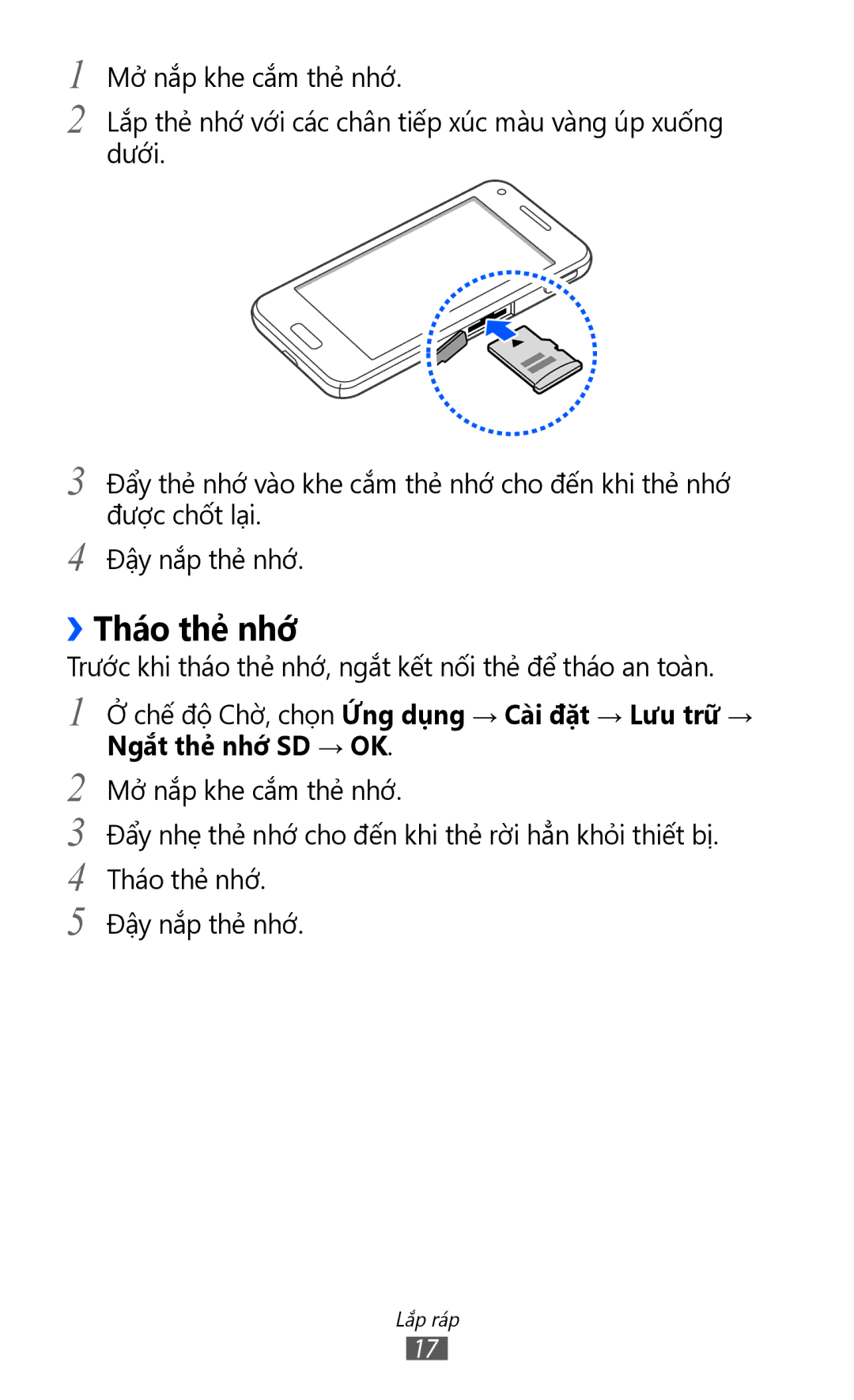 Samsung GT-I8530BAAXXV, GT-I8530BAAXEV, GT-I8530RWAXEV manual ››Tháo thẻ nhớ 