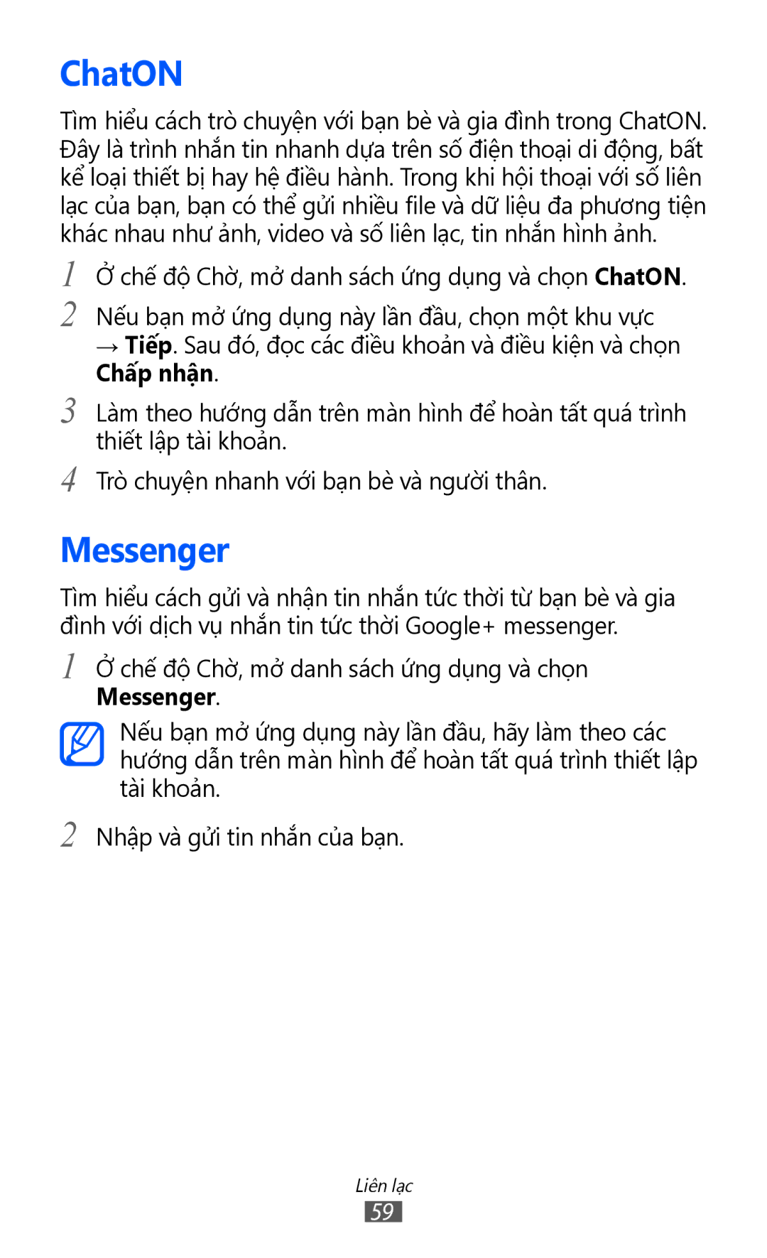 Samsung GT-I8530BAAXXV, GT-I8530BAAXEV, GT-I8530RWAXEV manual ChatON, Messenger, Chấp nhận 