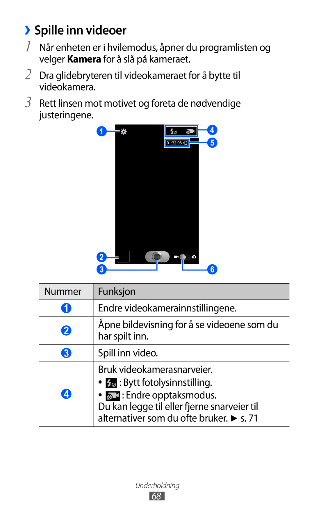 Samsung GT-I8530RWANEE, GT-I8530BAANEE manual ››Spille inn videoer 