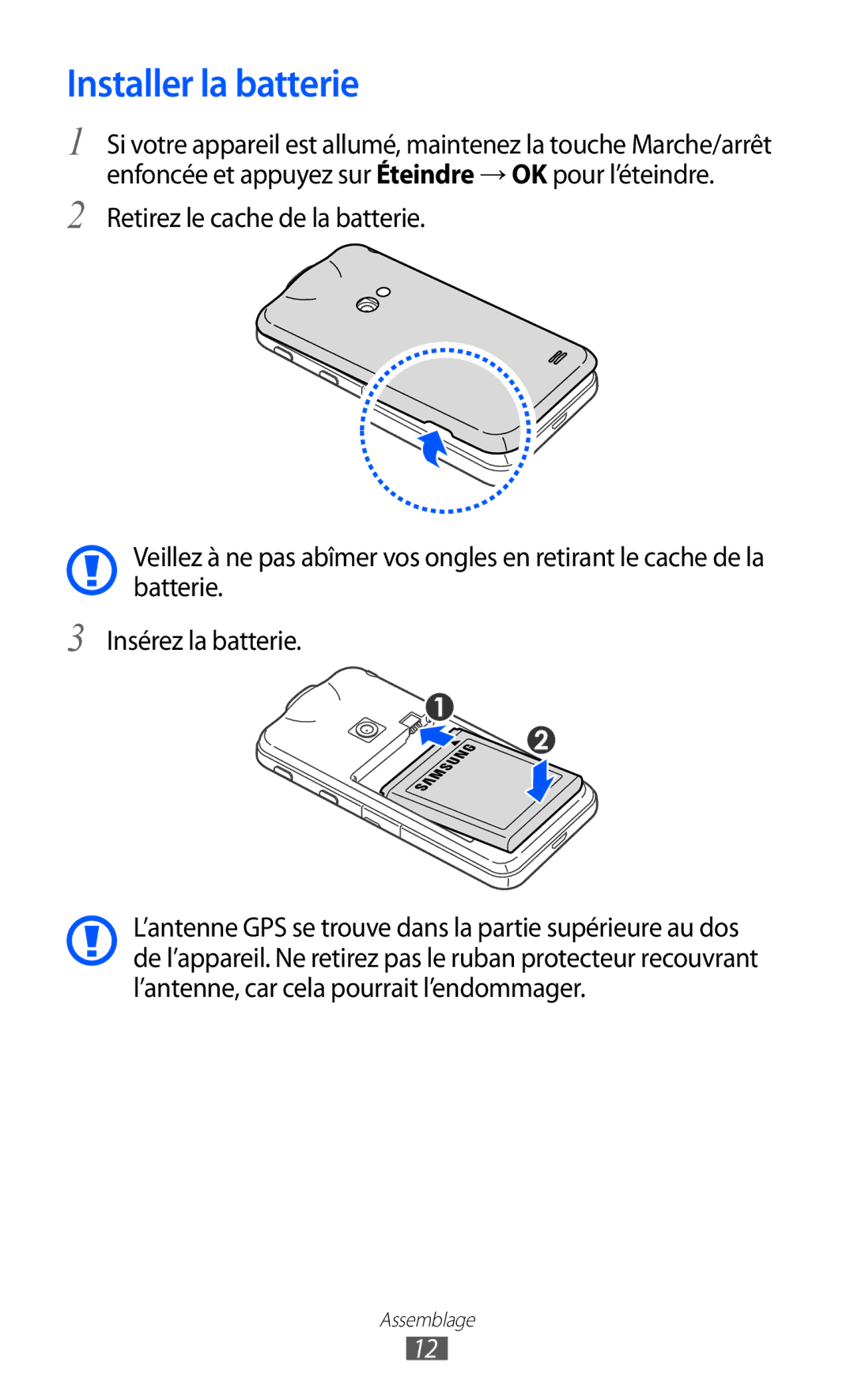 Samsung GT-I8530RWAXEF, GT-I8530BAASFR, GT-I8530RWANRJ, GT-I8530BAAXEF, GT-I8530BAANRJ, GT-I8530RWASFR Installer la batterie 