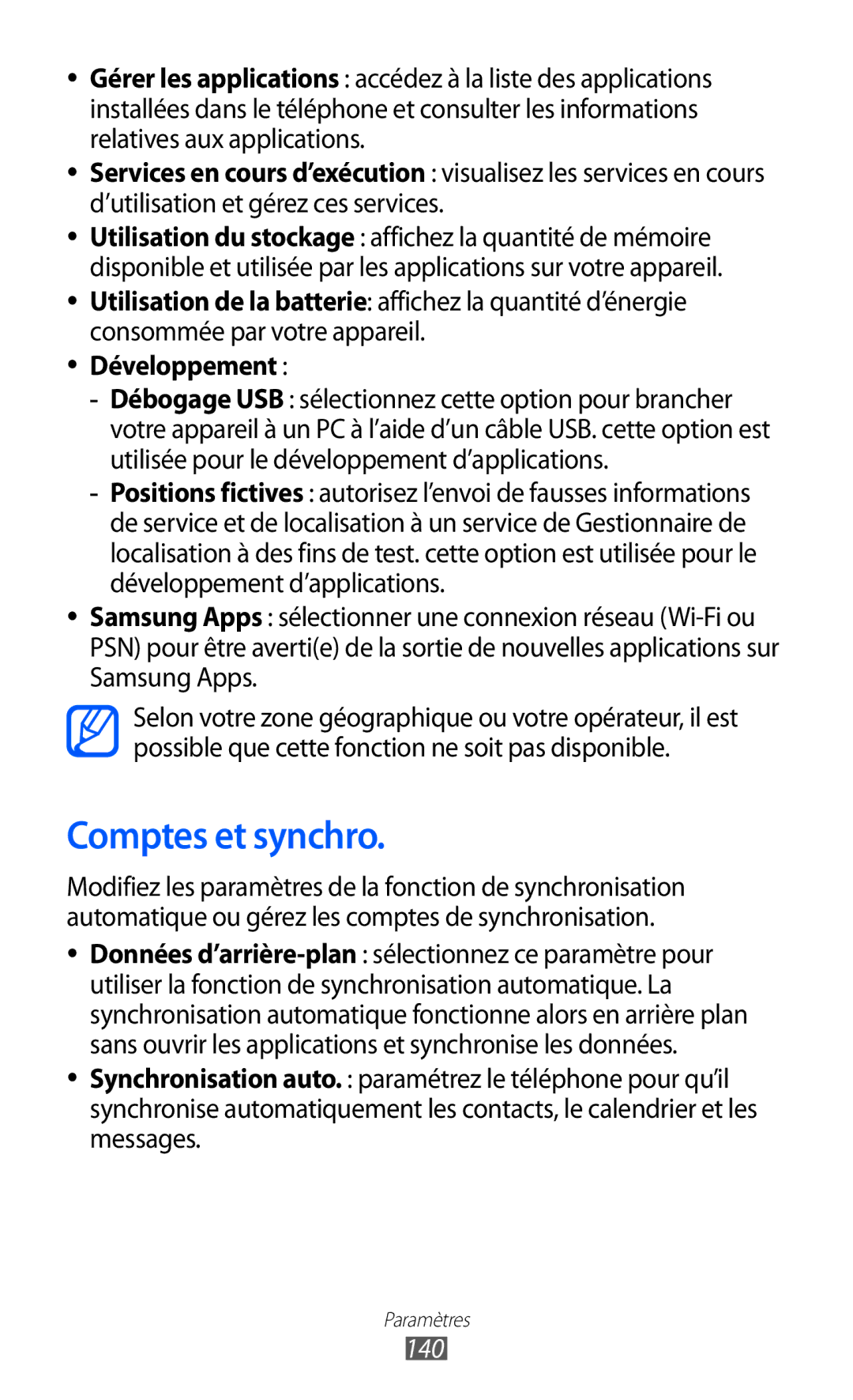 Samsung GT-I8530RWANRJ, GT-I8530RWAXEF, GT-I8530BAASFR, GT-I8530BAAXEF, GT-I8530BAANRJ, GT-I8530RWASFR Comptes et synchro, 140 