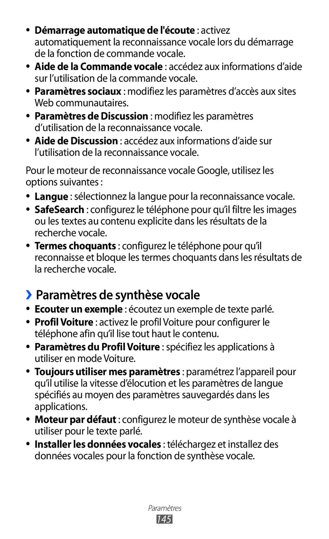 Samsung GT-I8530BAASFR, GT-I8530RWAXEF, GT-I8530RWANRJ, GT-I8530BAAXEF, GT-I8530BAANRJ ››Paramètres de synthèse vocale, 145 