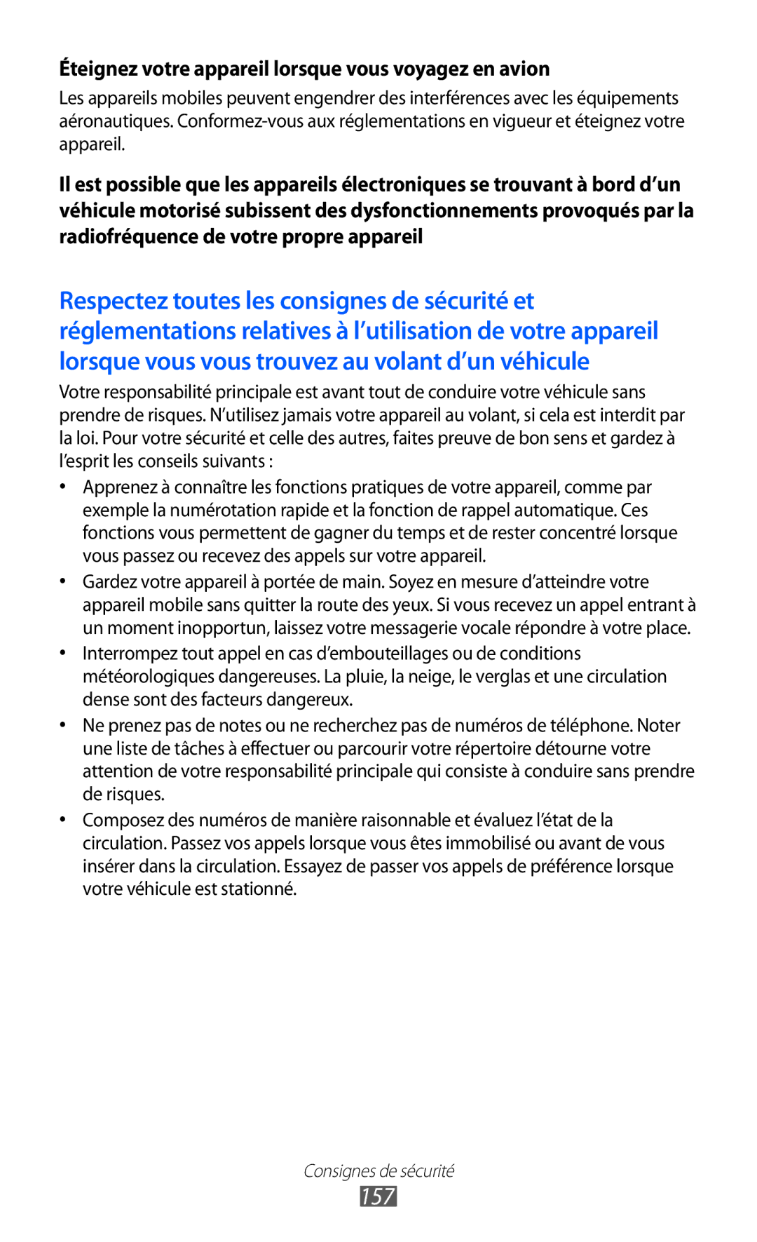 Samsung GT-I8530BAASFR, GT-I8530RWAXEF, GT-I8530RWANRJ manual 157, Éteignez votre appareil lorsque vous voyagez en avion 