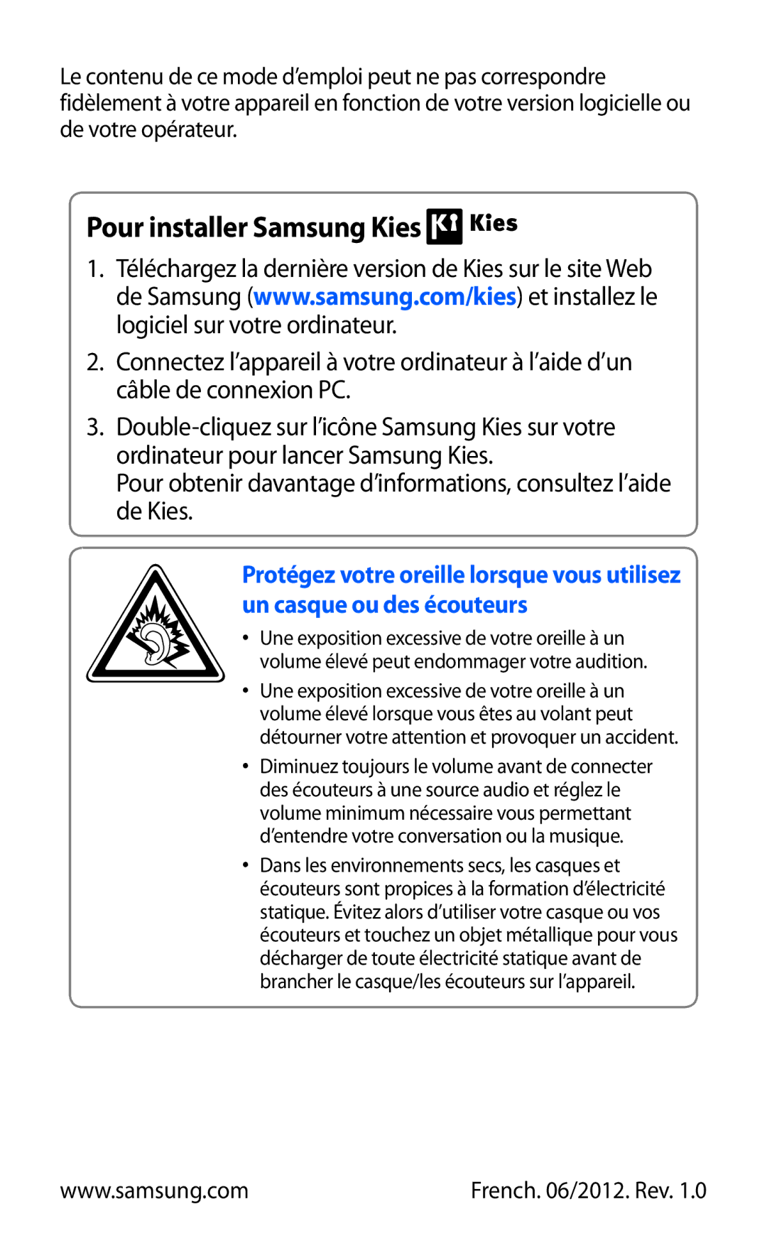 Samsung GT-I8530BAAXEF, GT-I8530RWAXEF, GT-I8530BAASFR, GT-I8530RWANRJ, GT-I8530BAANRJ manual Pour installer Samsung Kies 