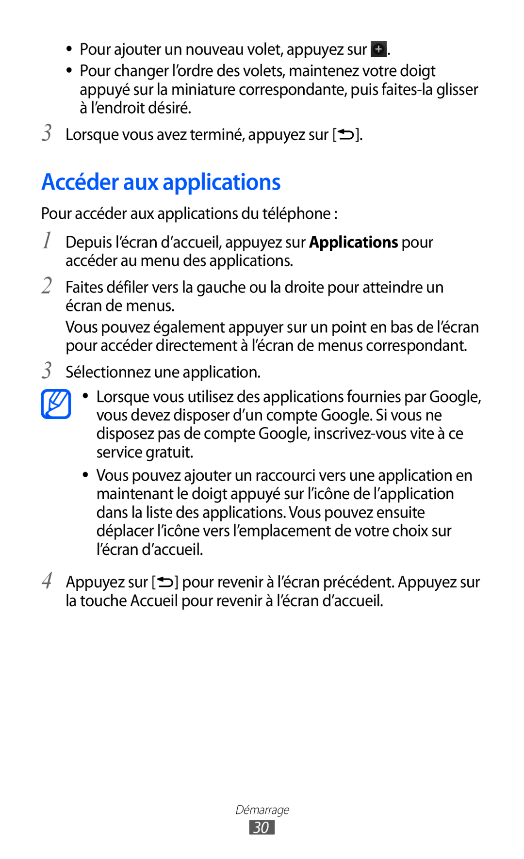 Samsung GT-I8530RWAXEF, GT-I8530BAASFR, GT-I8530RWANRJ Accéder aux applications, Pour accéder aux applications du téléphone 