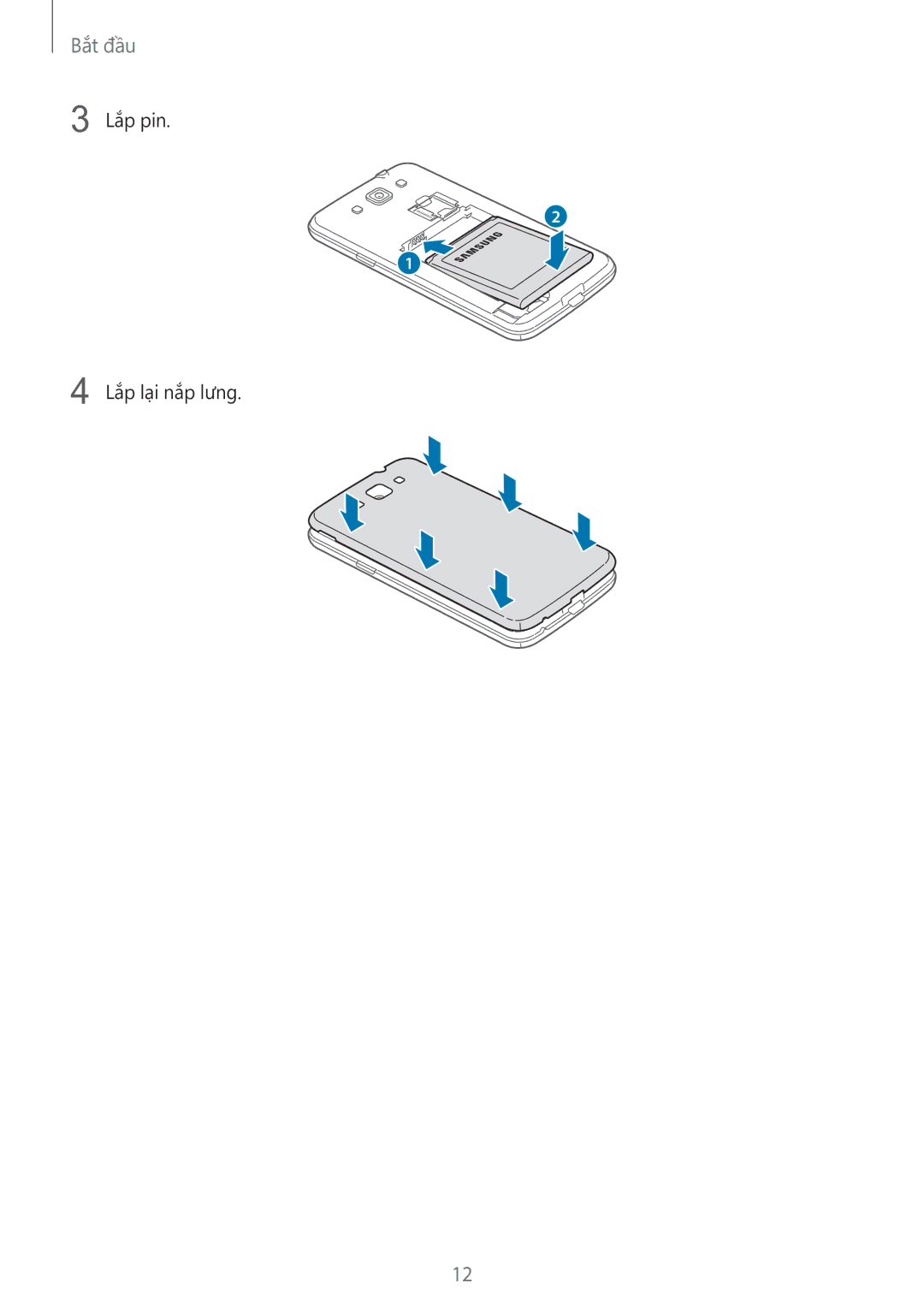 Samsung GT-I8552RWAXXV, GT-I8552TAAXXV manual Lắp pin Lắp lại nắp lưng 