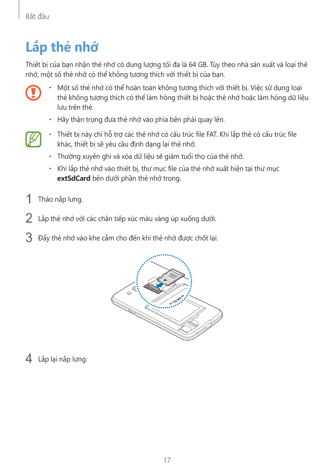 Samsung GT-I8552TAAXXV, GT-I8552RWAXXV manual Lắp thẻ nhớ 