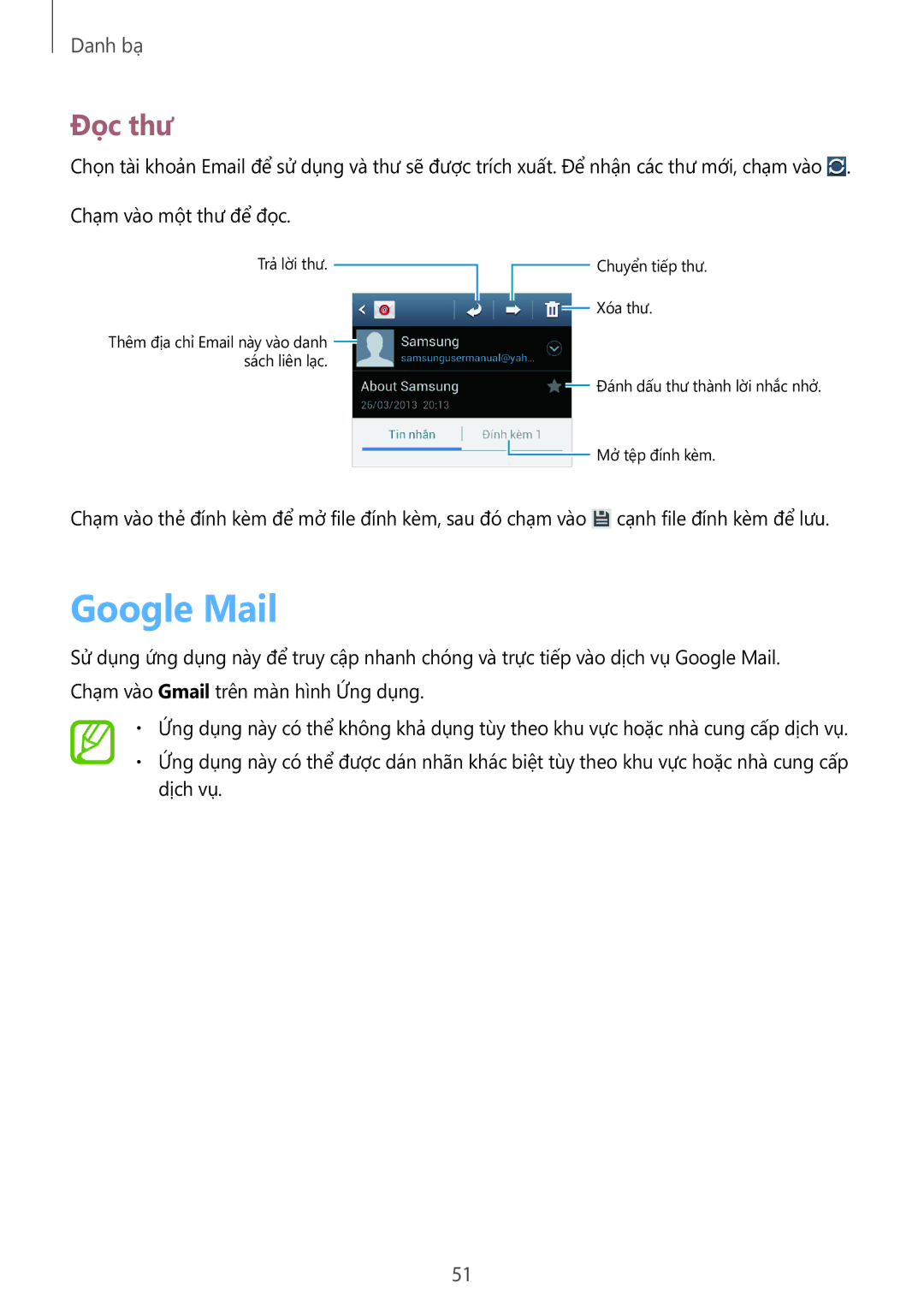 Samsung GT-I8552TAAXXV, GT-I8552RWAXXV manual Google Mail, Đọc thư 