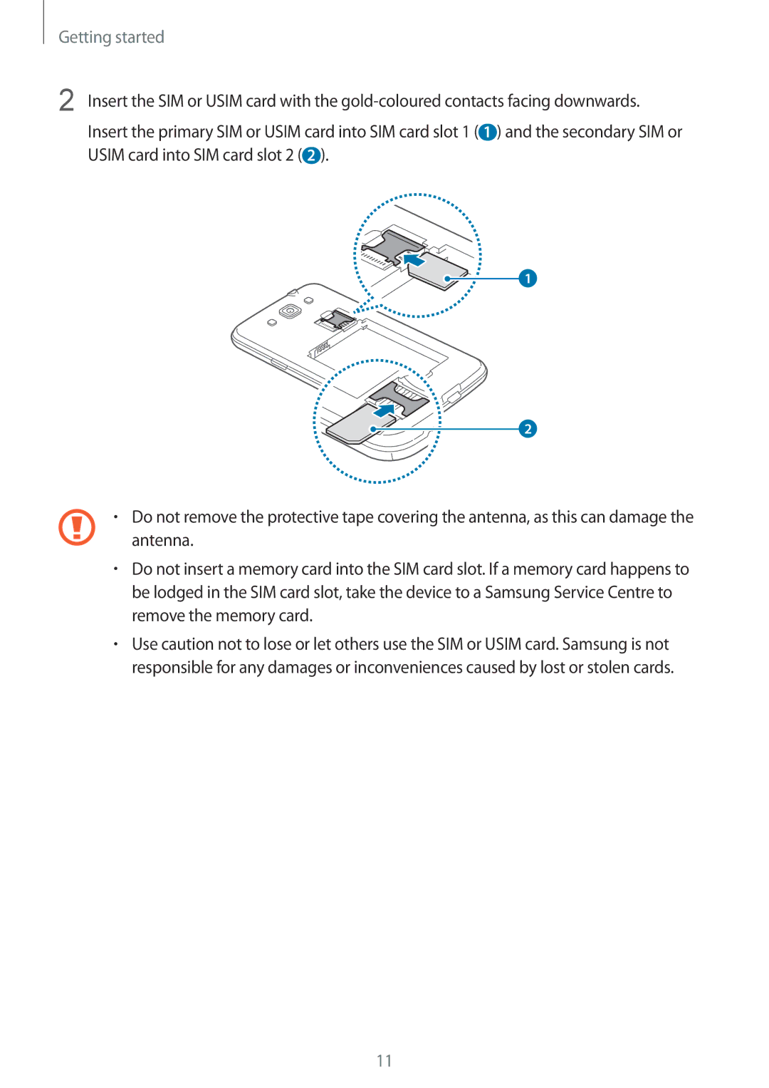 Samsung GT-I8552TAASER, GT-I8552TAAKSA, GT-I8552RWAKSA, GT-I8552RWAXXV, GT-I8552TAAXXV, GT-I8552RWASER manual Getting started 