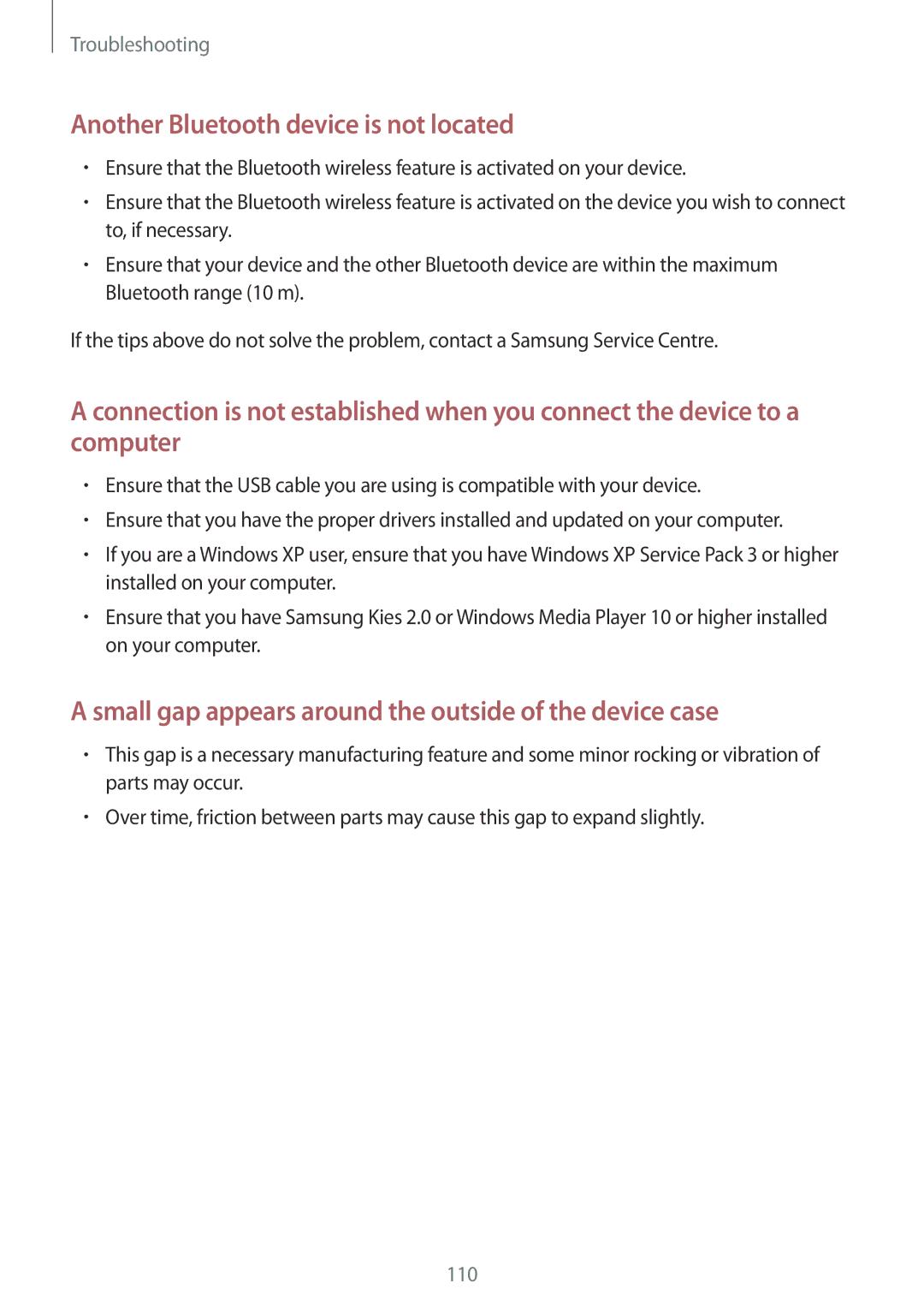 Samsung GT-I8552RWAXXV, GT-I8552TAAKSA, GT-I8552RWAKSA, GT-I8552TAAXXV manual Another Bluetooth device is not located 