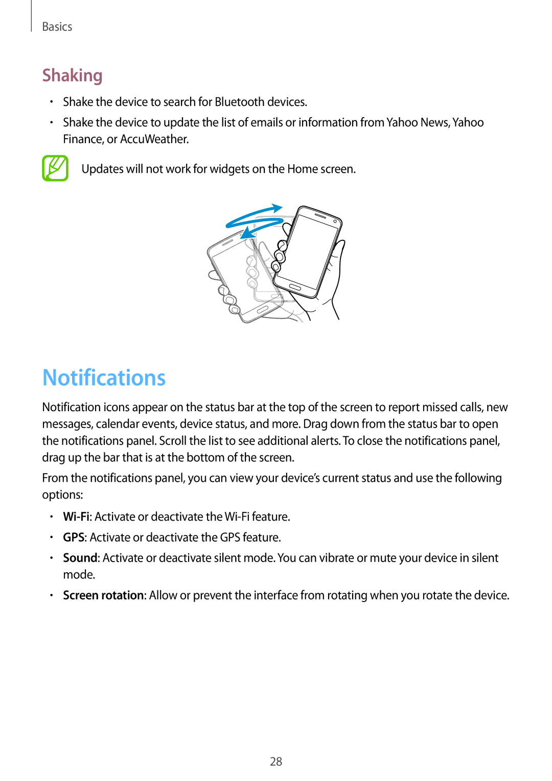 Samsung GT-I8552RWASER, GT-I8552TAAKSA, GT-I8552RWAKSA, GT-I8552RWAXXV, GT-I8552TAAXXV, GT-I8552TAASER Notifications, Shaking 