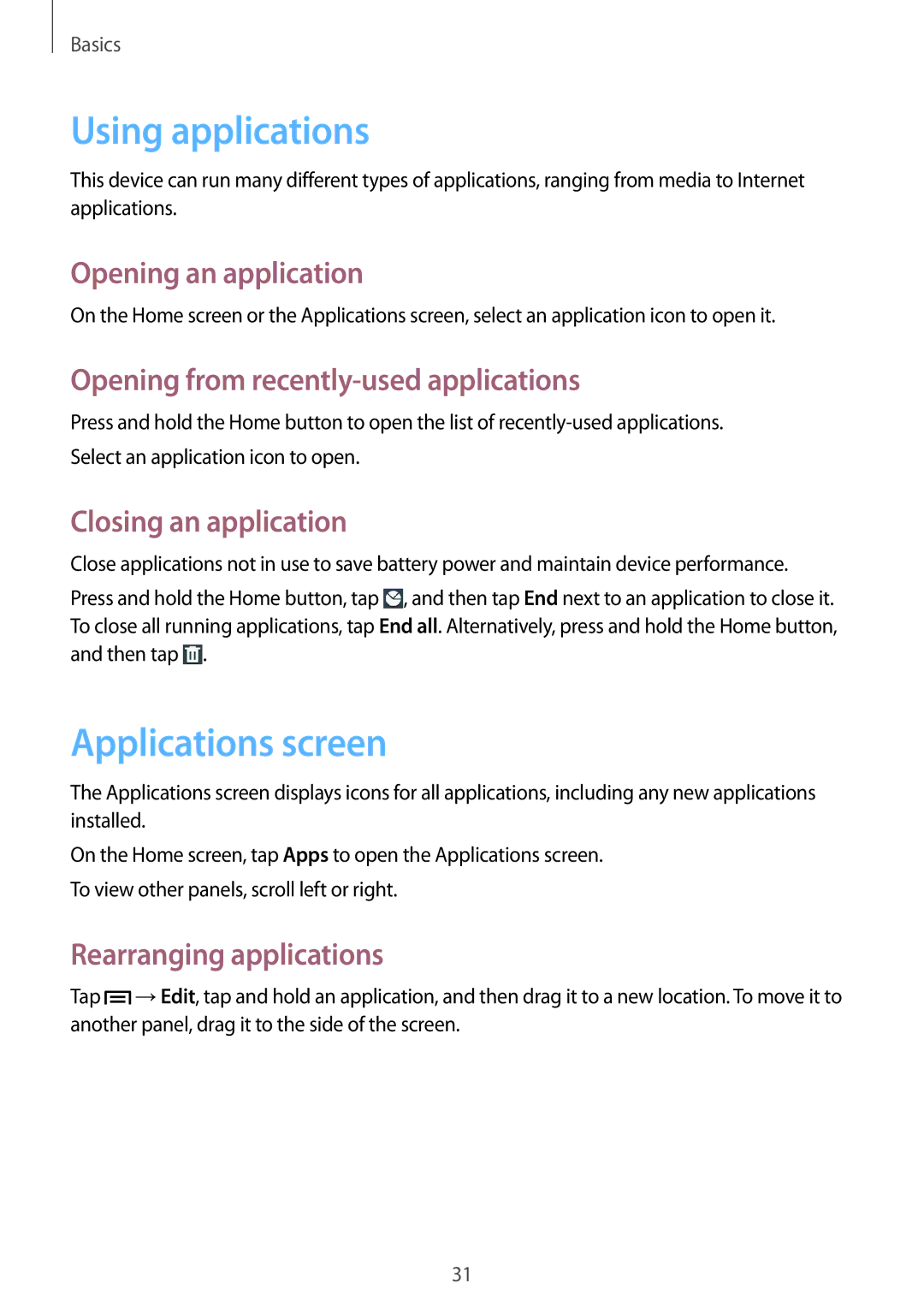 Samsung GT-I8552RWAKSA, GT-I8552TAAKSA, GT-I8552RWAXXV, GT-I8552TAAXXV manual Using applications, Applications screen 