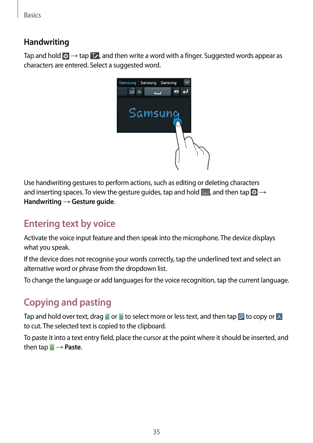 Samsung GT-I8552TAASER, GT-I8552TAAKSA, GT-I8552RWAKSA manual Entering text by voice, Copying and pasting, Handwriting 