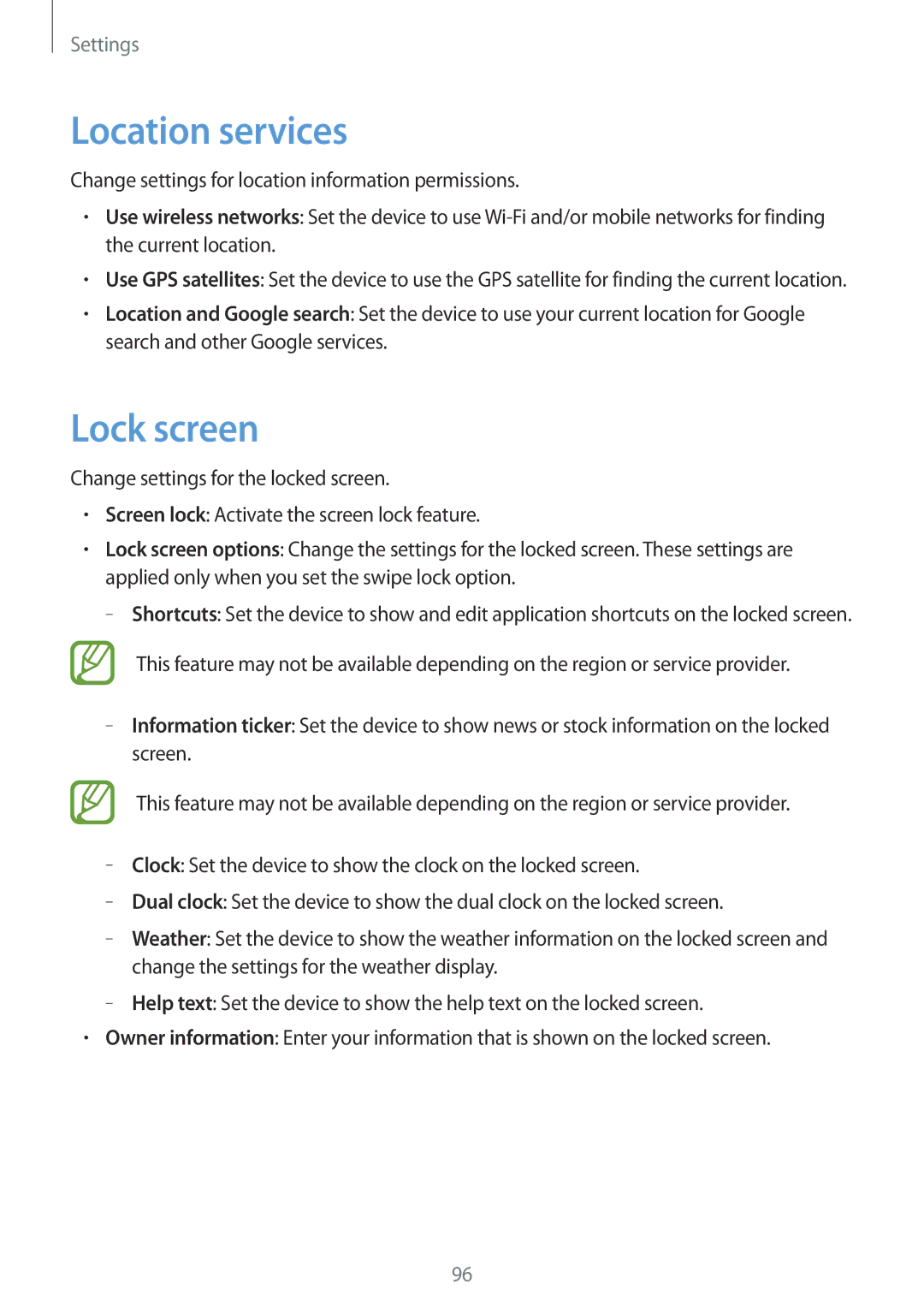 Samsung GT-I8552TAAKSA, GT-I8552RWAKSA, GT-I8552RWAXXV, GT-I8552TAAXXV, GT-I8552RWASER manual Location services, Lock screen 