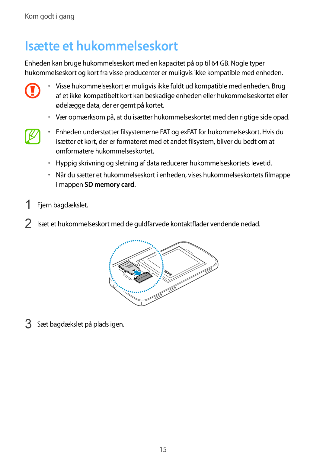 Samsung GT-I8580PWANEE, GT-I8580DBANEE manual Isætte et hukommelseskort 