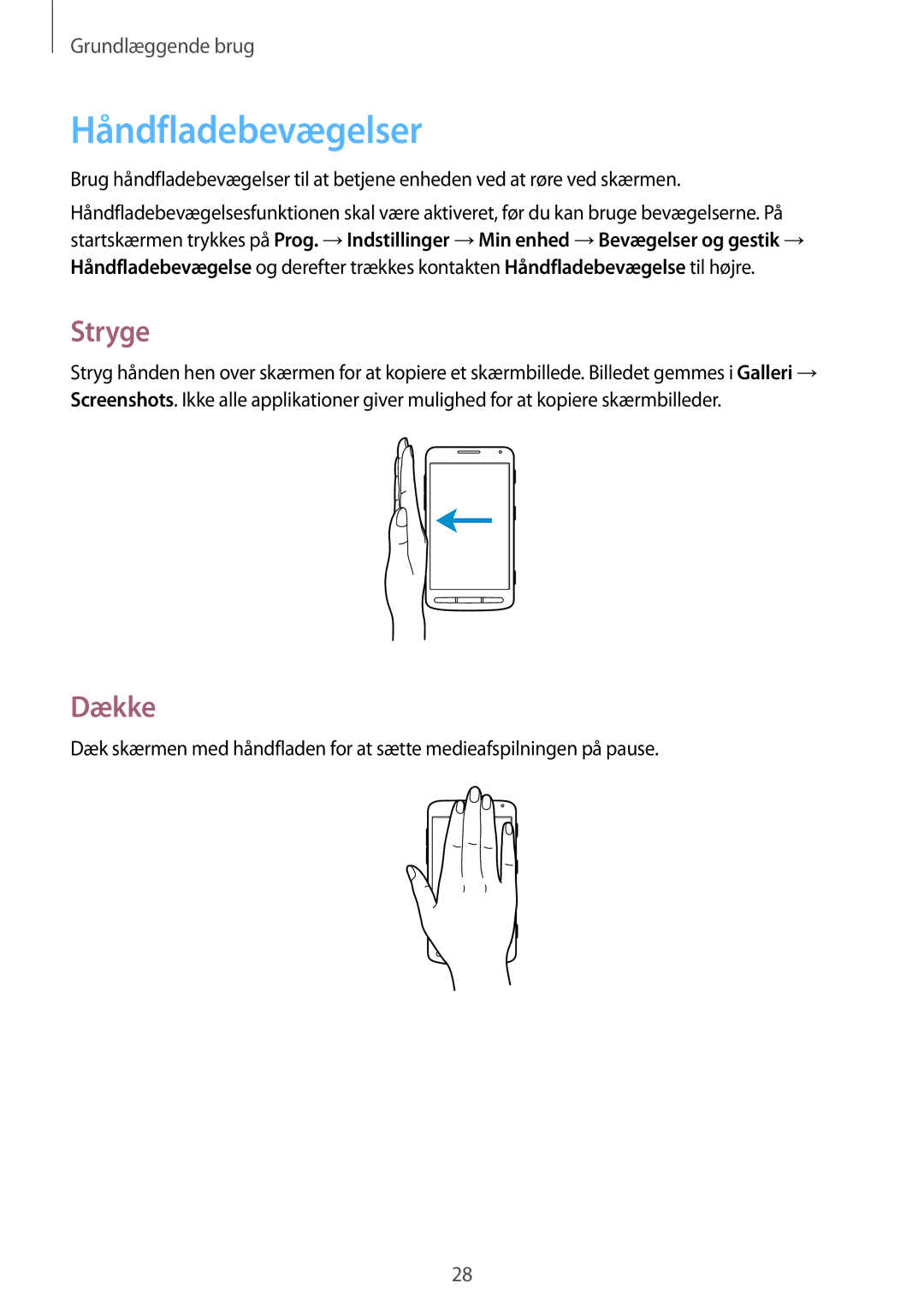 Samsung GT-I8580DBANEE, GT-I8580PWANEE manual Håndfladebevægelser, Stryge, Dække 