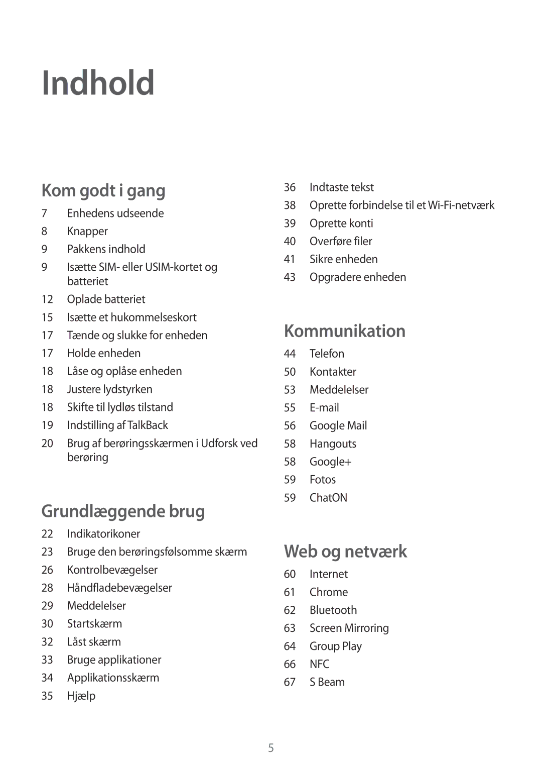 Samsung GT-I8580PWANEE, GT-I8580DBANEE manual Indhold, Kom godt i gang 