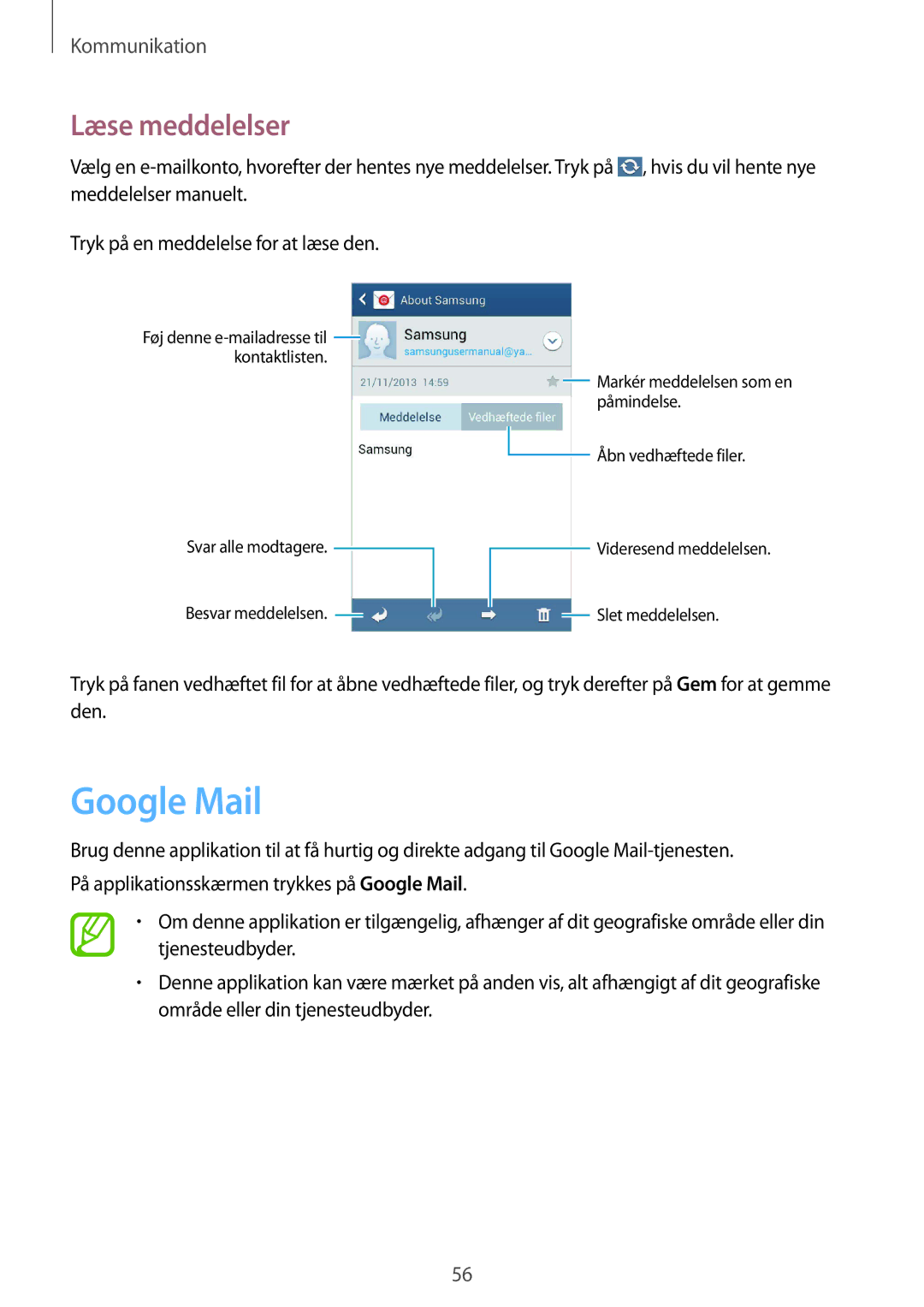 Samsung GT-I8580DBANEE, GT-I8580PWANEE manual Google Mail, Læse meddelelser 