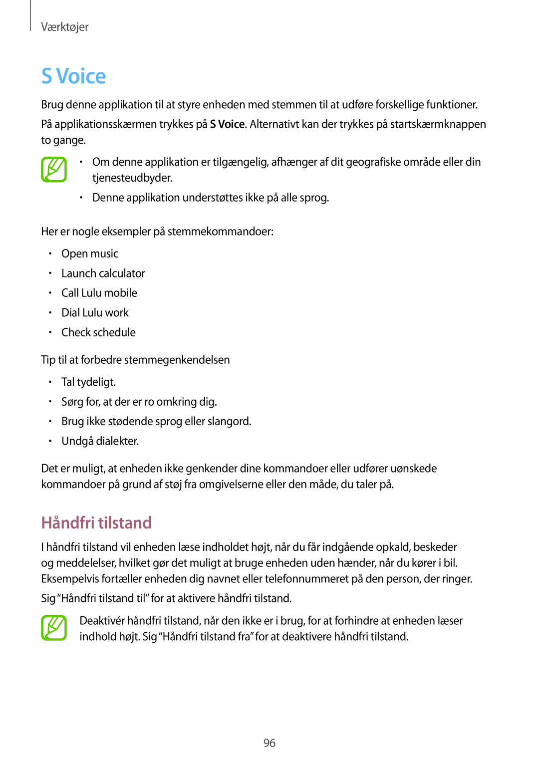 Samsung GT-I8580DBANEE, GT-I8580PWANEE manual Voice, Sig Håndfri tilstand til for at aktivere håndfri tilstand 