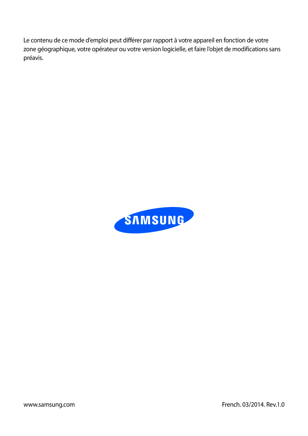 Samsung GT-I8580DBAXEF manual French /2014. Rev.1.0 