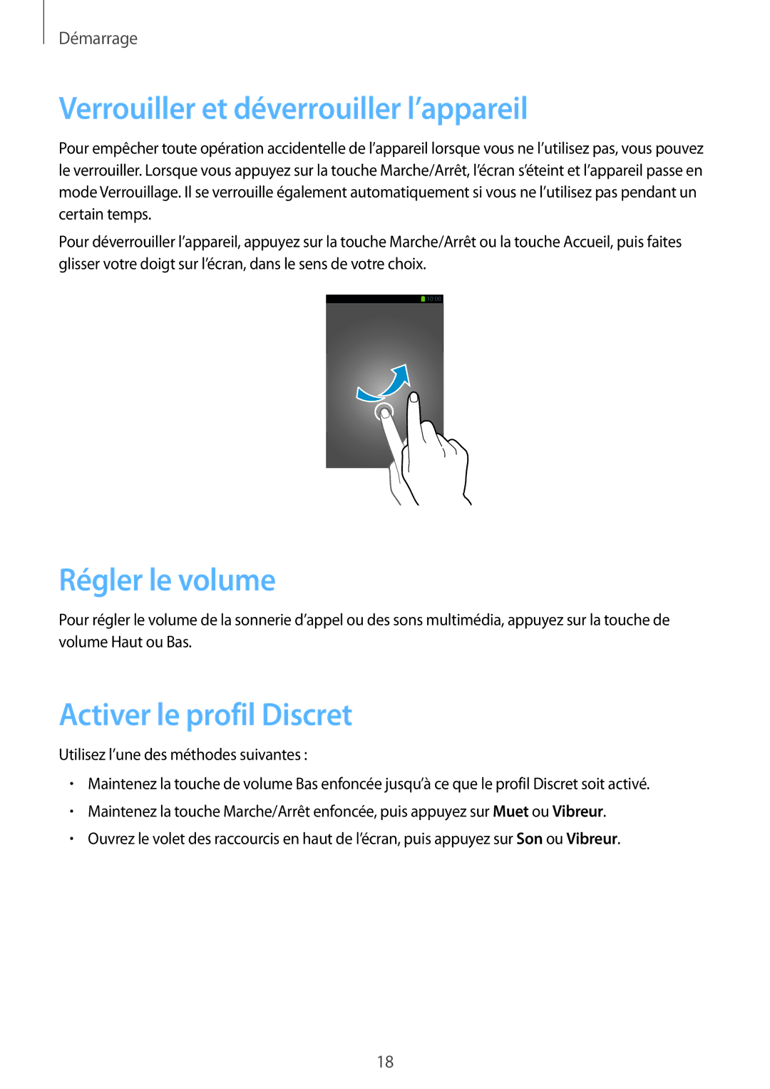 Samsung GT-I8580DBAXEF manual Verrouiller et déverrouiller l’appareil, Régler le volume, Activer le profil Discret 