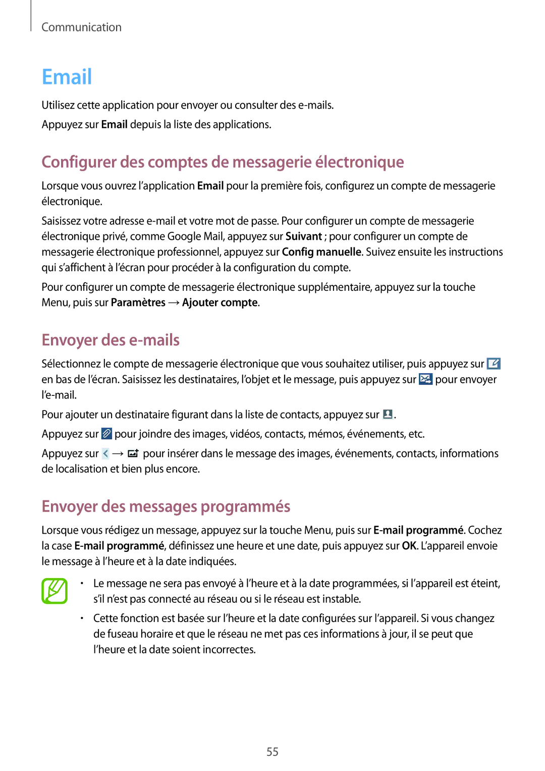 Samsung GT-I8580DBAXEF manual Configurer des comptes de messagerie électronique, Envoyer des e-mails 