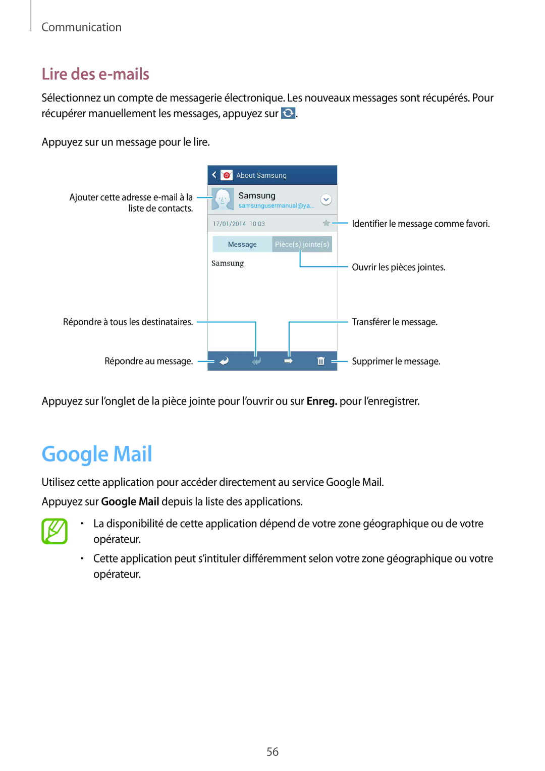 Samsung GT-I8580DBAXEF manual Google Mail, Lire des e-mails 