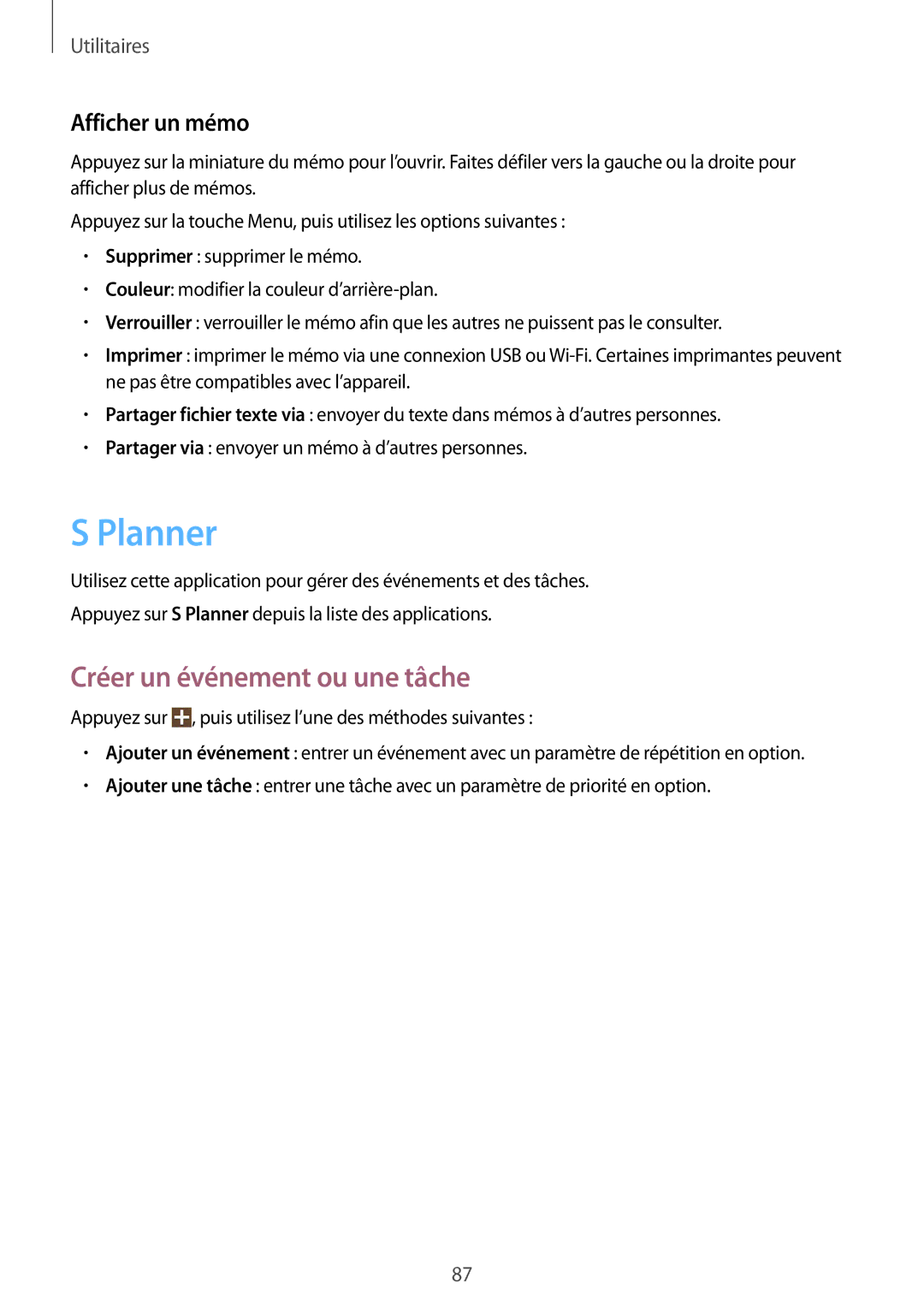 Samsung GT-I8580DBAXEF manual Planner, Créer un événement ou une tâche, Afficher un mémo 