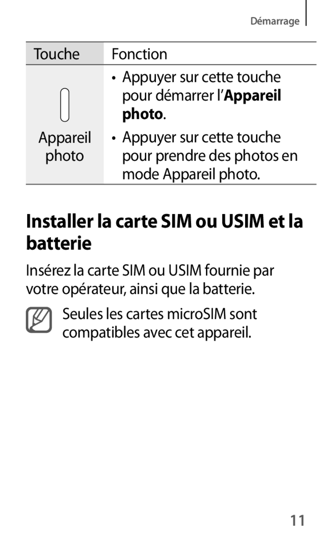 Samsung GT-I8580DBAXEF manual Installer la carte SIM ou Usim et la batterie 