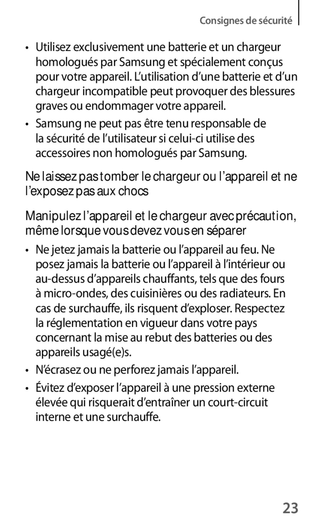 Samsung GT-I8580DBAXEF manual ’écrasez ou ne perforez jamais l’appareil 