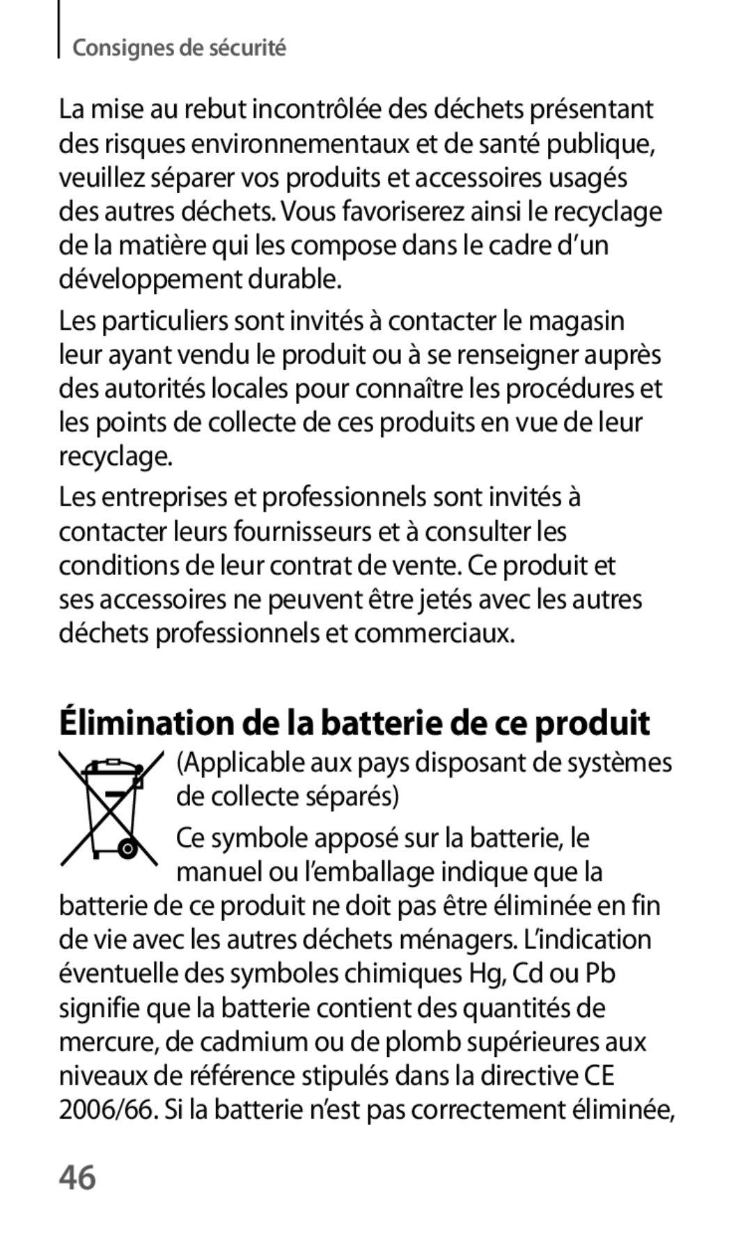 Samsung GT-I8580DBAXEF manual Élimination de la batterie de ce produit 