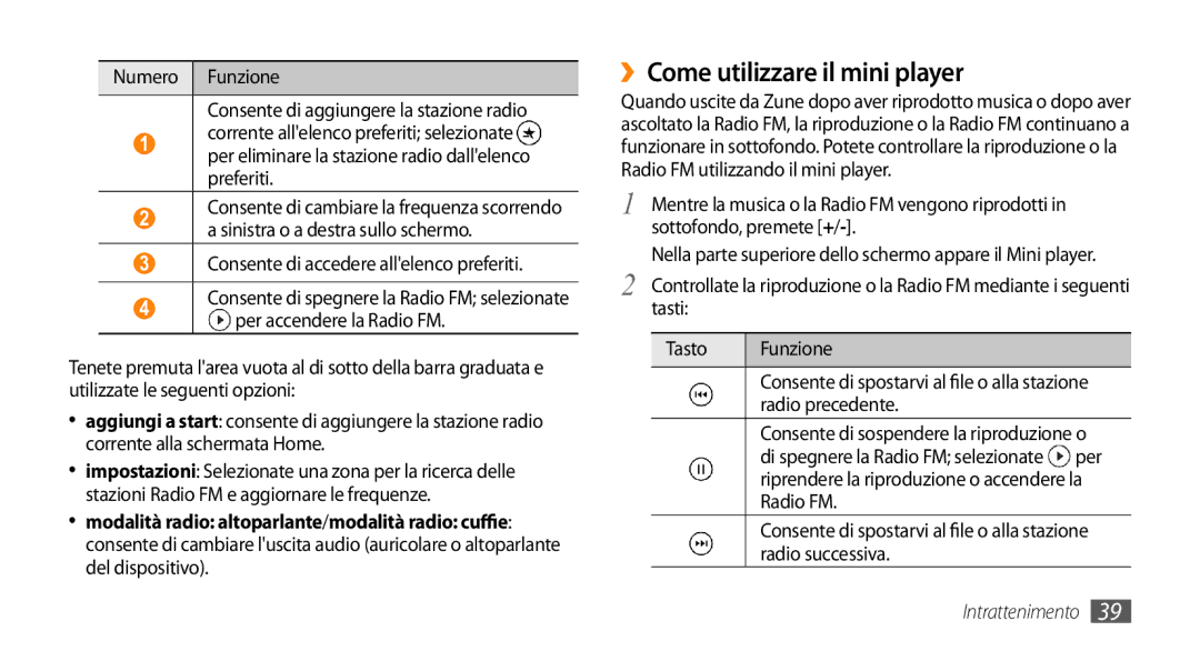 Samsung GT-I8700YKAHUI, GT-I8700YKAOMN, GT-I8700YKAITV, GT-I8700YKAPAN manual ››Come utilizzare il mini player 