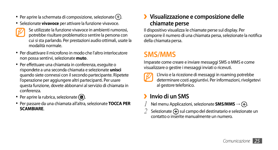 Samsung GT-I8700YKAITV Sms/Mms, ››Visualizzazione e composizione delle chiamate perse, ››Invio di un SMS, Comunicazione 