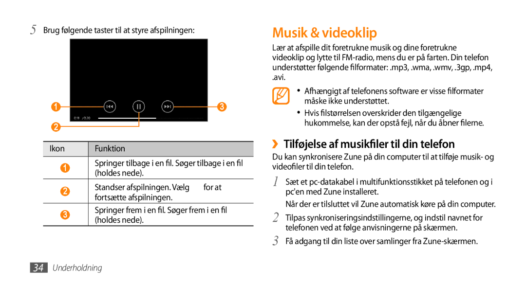 Samsung GT-I8700YKAHTS, GT-I8700YKANEE manual Musik & videoklip, ››Tilføjelse af musikfiler til din telefon 