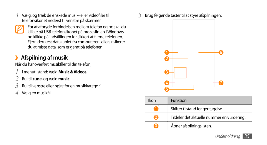 Samsung GT-I8700YKANEE manual ››Afspilning af musik, Du at miste data, som er gemt på telefonen, Åbner afspilningslisten 